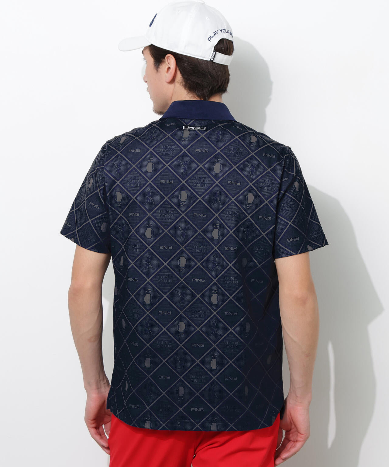 【PING APPAREL】バイアスチェックプリントEPIX変形ストレッチサッカー半袖ポロシャツ ＜NATIVE＞ (MENS)
