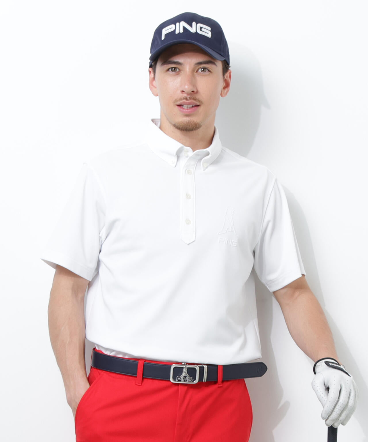【PING APPAREL】Mr.PINGエンボスカノコ レイブロック半袖ボタンダウンシャツ ＜NAITVE＞ (MENS)