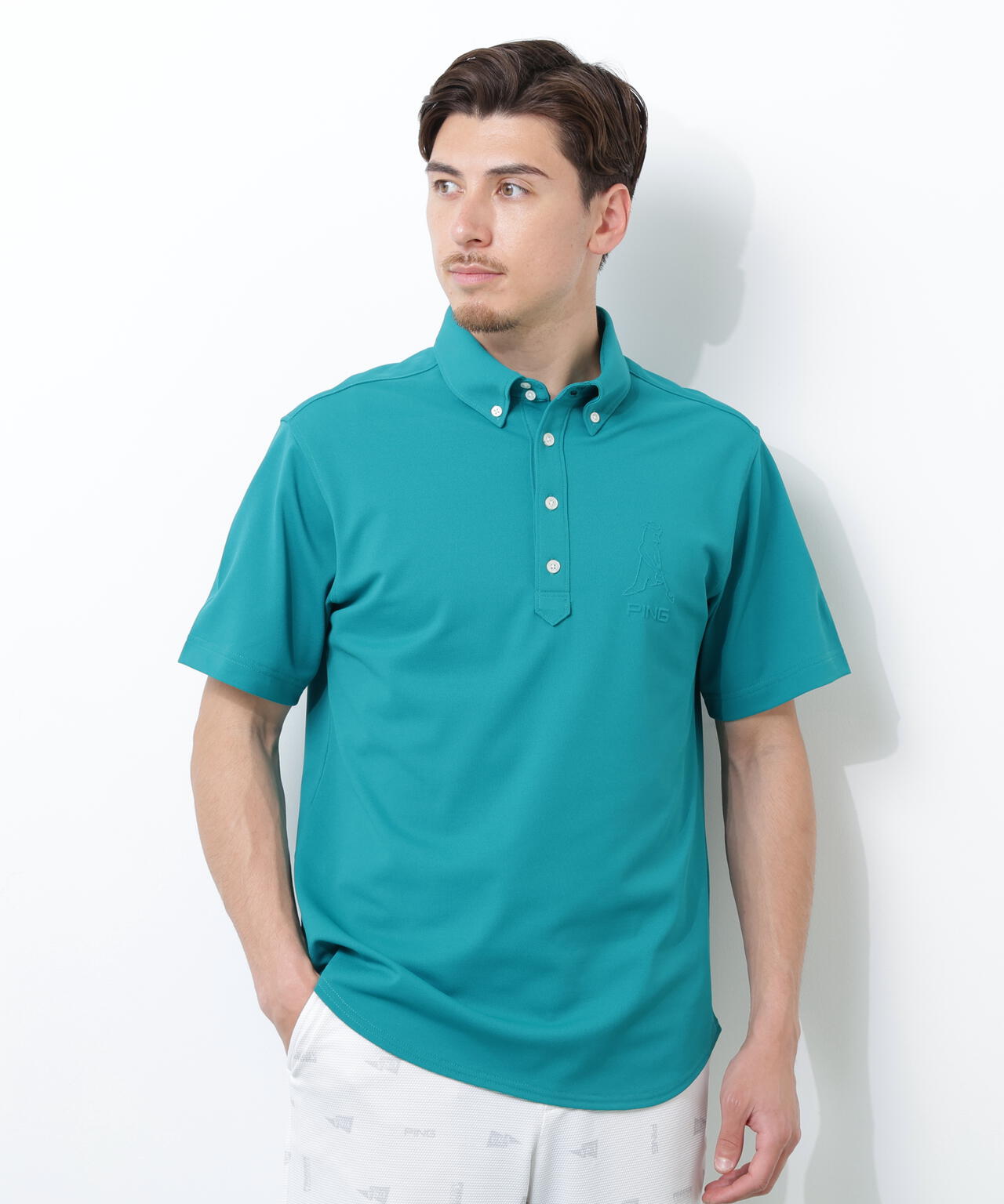 【PING APPAREL】Mr.PINGエンボスカノコ レイブロック半袖ボタンダウンシャツ ＜NAITVE＞ (MENS)