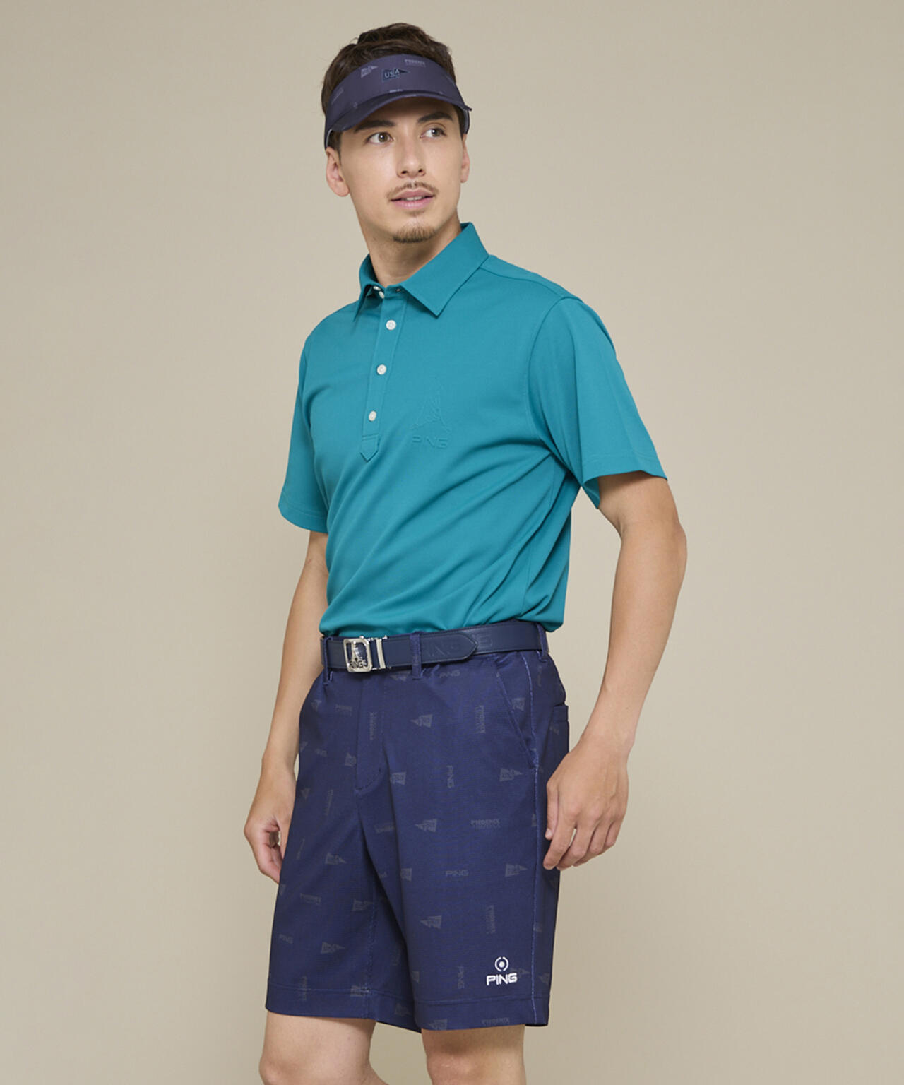【PING APPAREL】Mr.PINGエンボスカノコ レイブロック半袖ボタンダウンシャツ ＜NAITVE＞ (MENS)