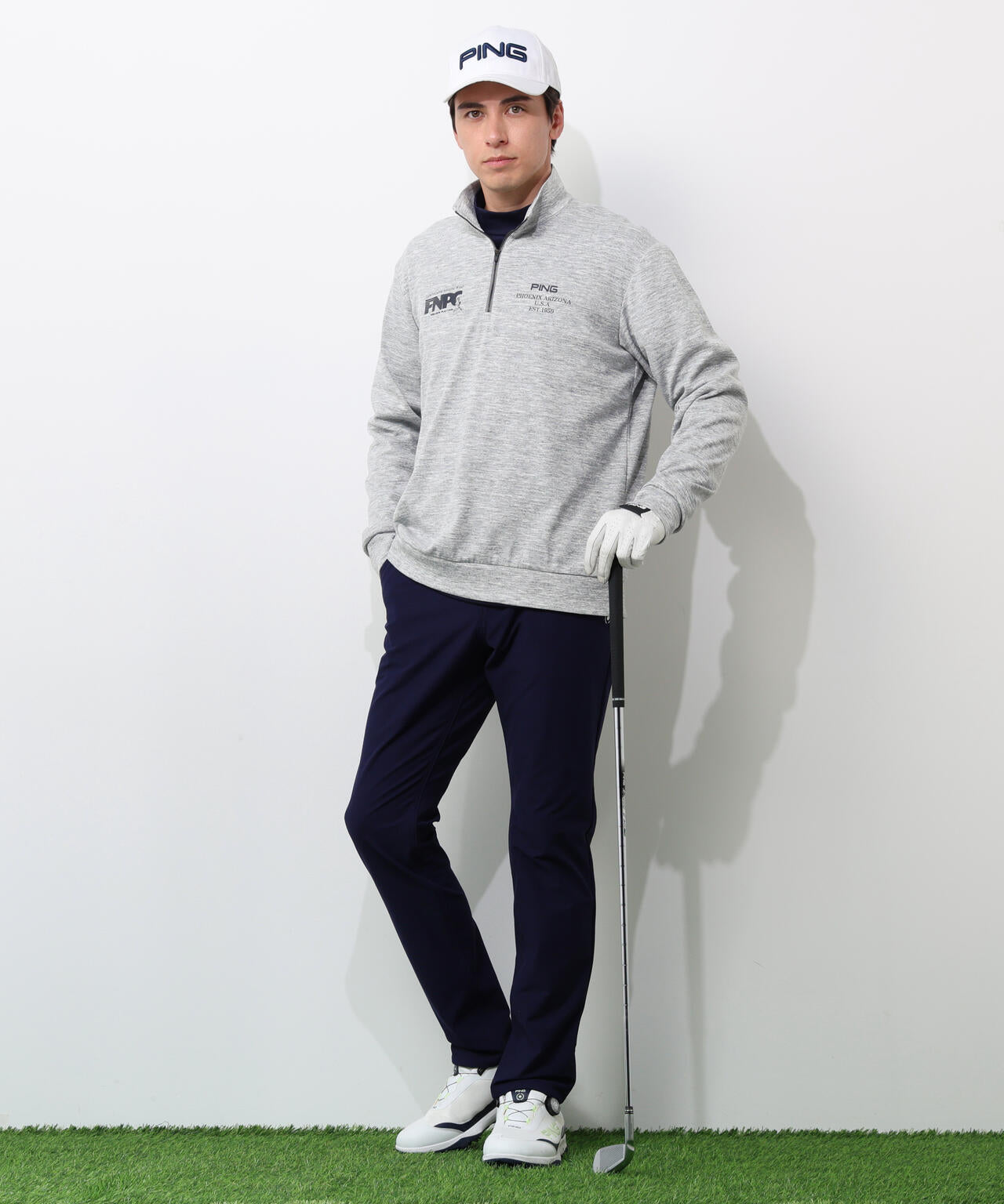 【PING APPAREL】全方向ストレッチダブルフェイスドライミックスアイストーンハーフジップカットソー ＜NATIVE＞ (MENS)