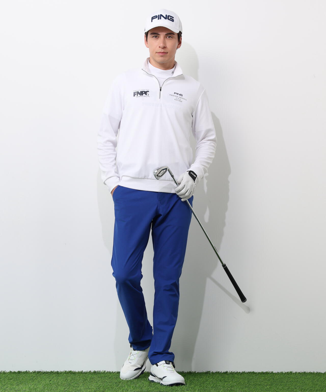【PING APPAREL】全方向ストレッチダブルフェイスドライミックスアイストーンハーフジップカットソー ＜NATIVE＞ (MENS)