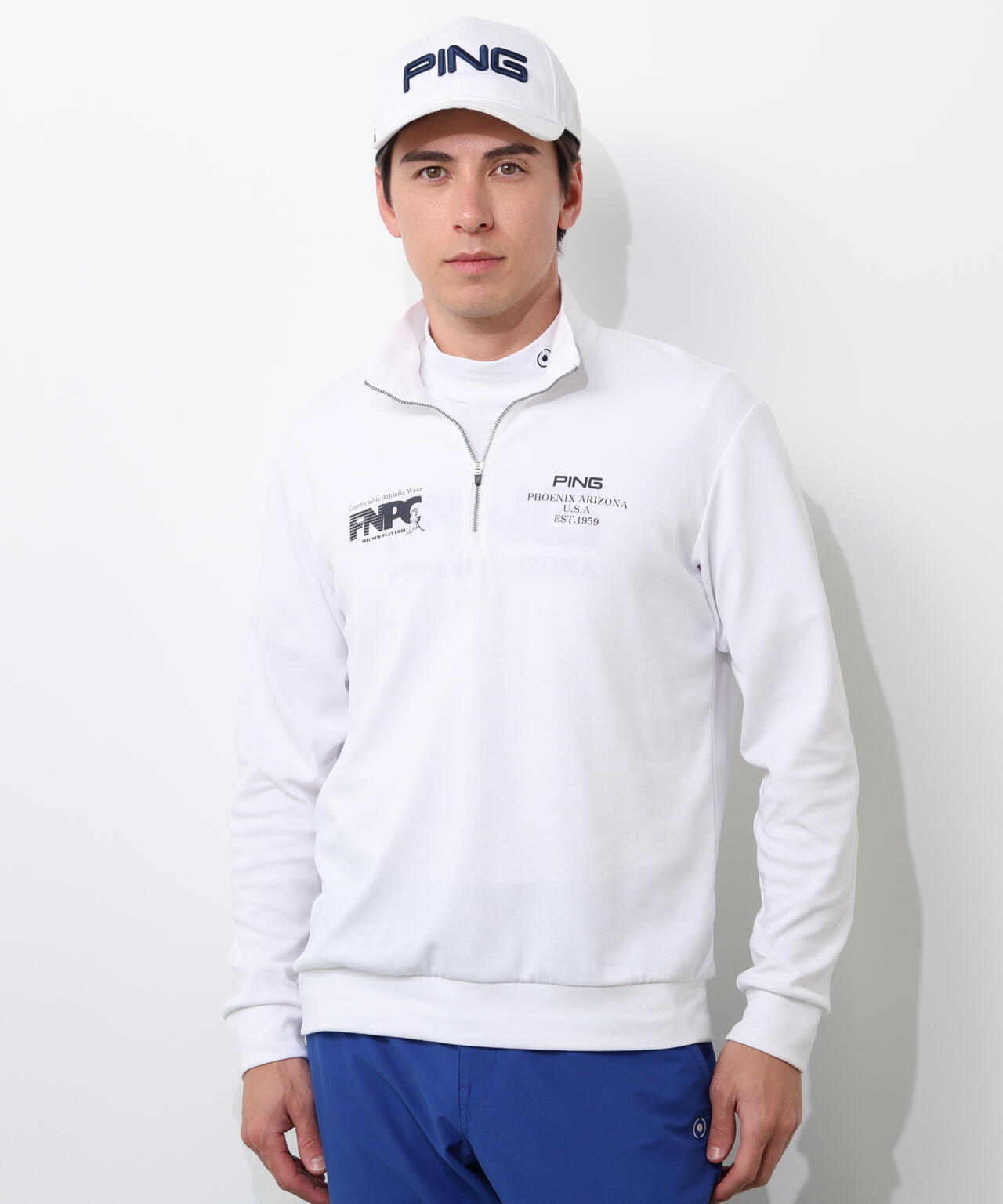 【PING APPAREL】全方向ストレッチダブルフェイスドライミックスアイストーンハーフジップカットソー ＜NATIVE＞ (MENS)