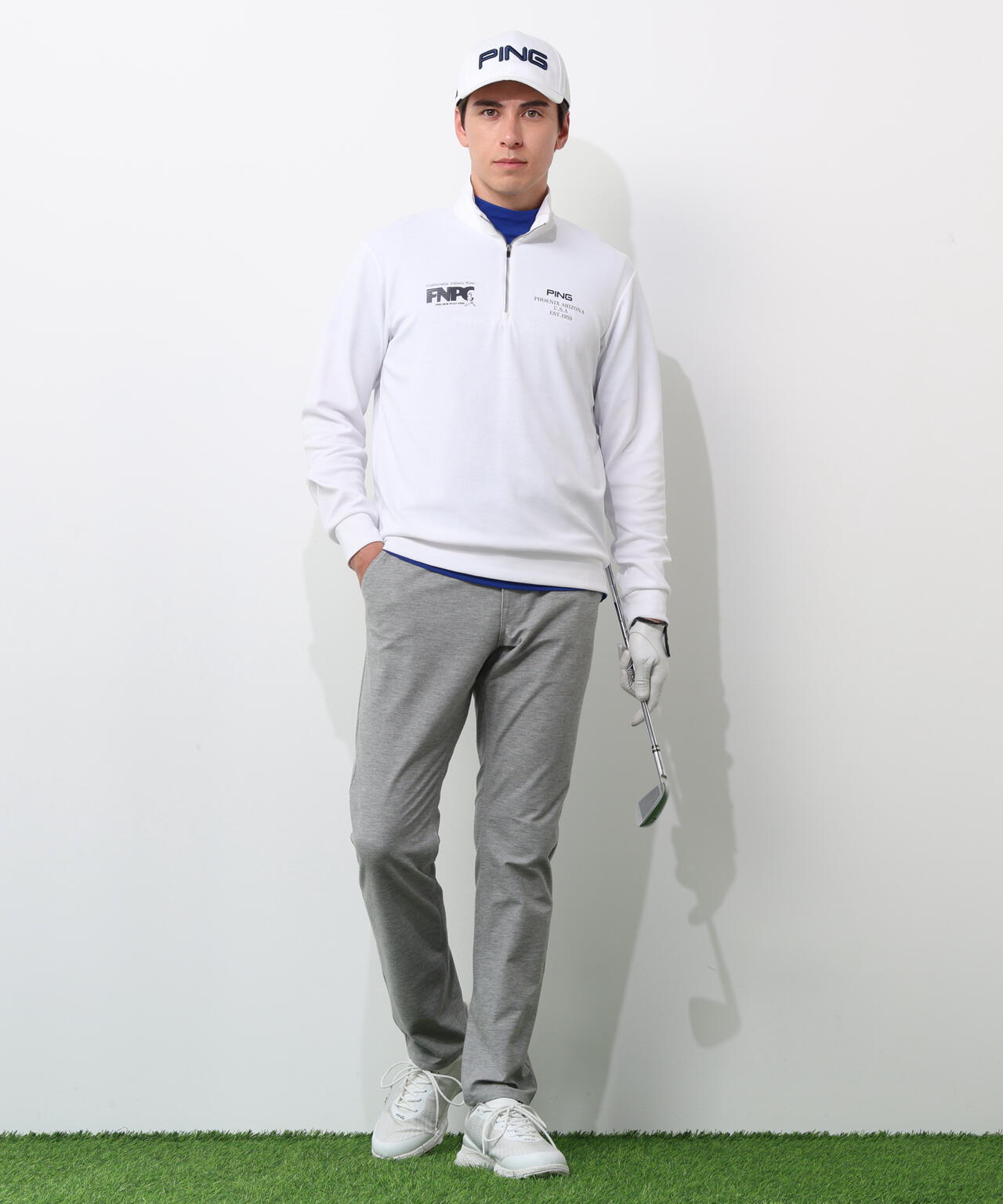 【PING APPAREL】全方向ストレッチダブルフェイスドライミックスアイストーンハーフジップカットソー ＜NATIVE＞ (MENS)