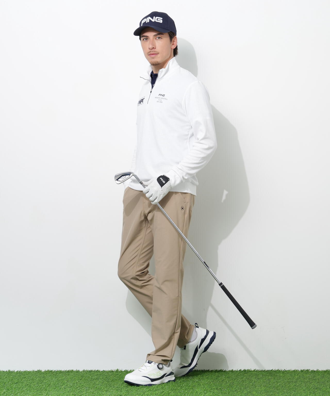 【PING APPAREL】全方向ストレッチダブルフェイスドライミックスアイストーンハーフジップカットソー ＜NATIVE＞ (MENS)