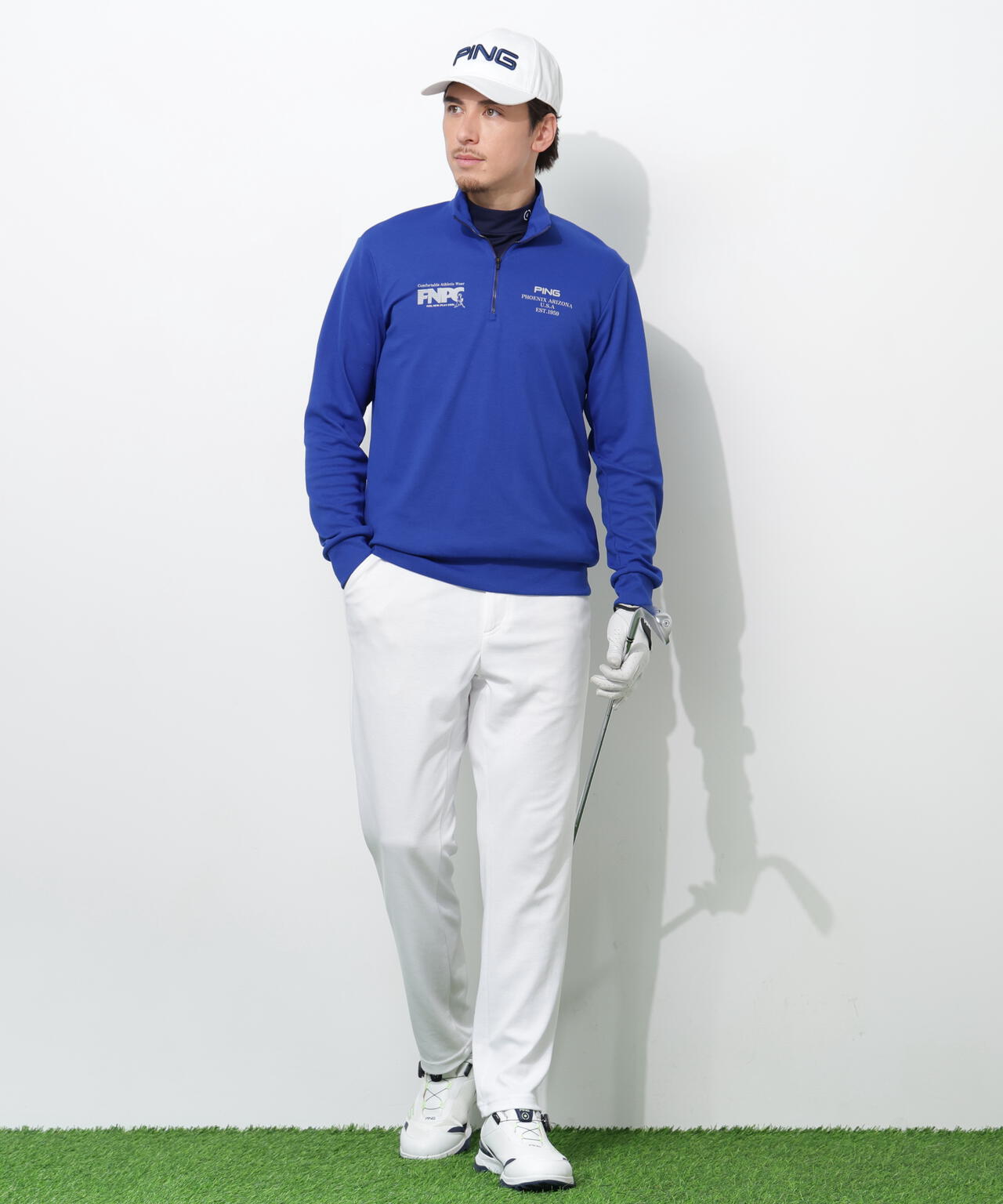 【PING APPAREL】全方向ストレッチダブルフェイスドライミックスアイストーンハーフジップカットソー ＜NATIVE＞ (MENS)