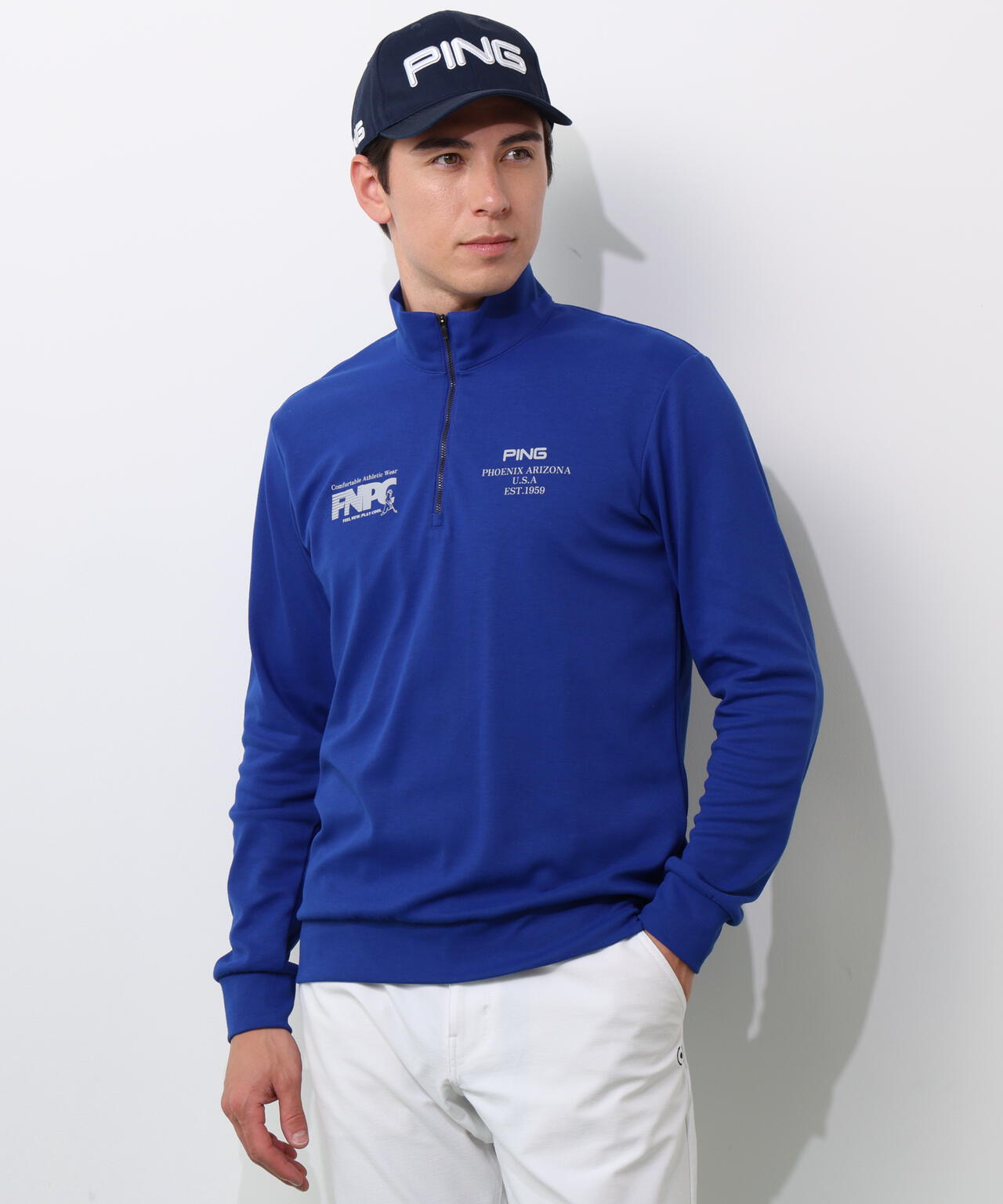 【PING APPAREL】全方向ストレッチダブルフェイスドライミックスアイストーンハーフジップカットソー ＜NATIVE＞ (MENS)