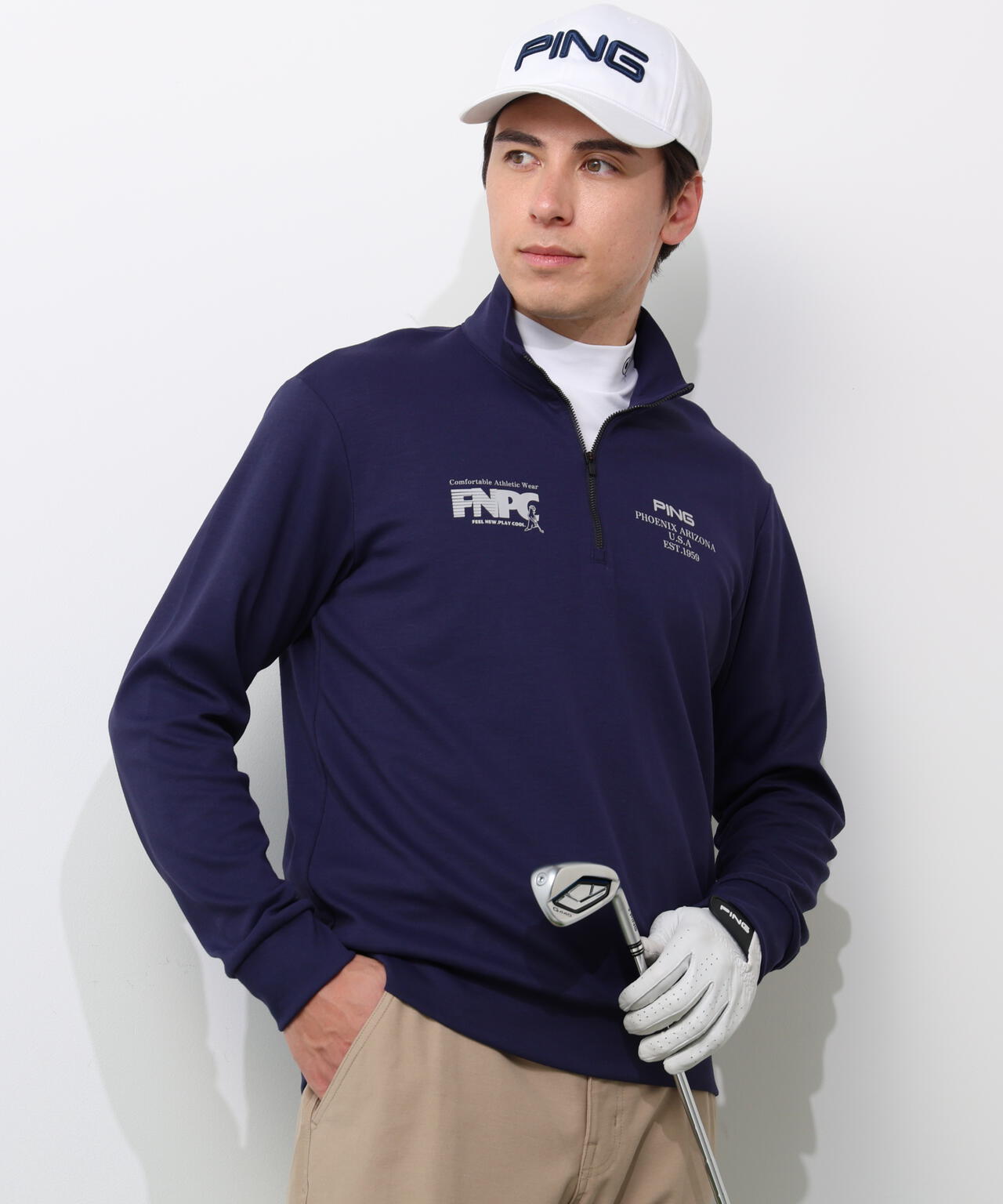 【PING APPAREL】全方向ストレッチダブルフェイスドライミックスアイストーンハーフジップカットソー ＜NATIVE＞ (MENS)