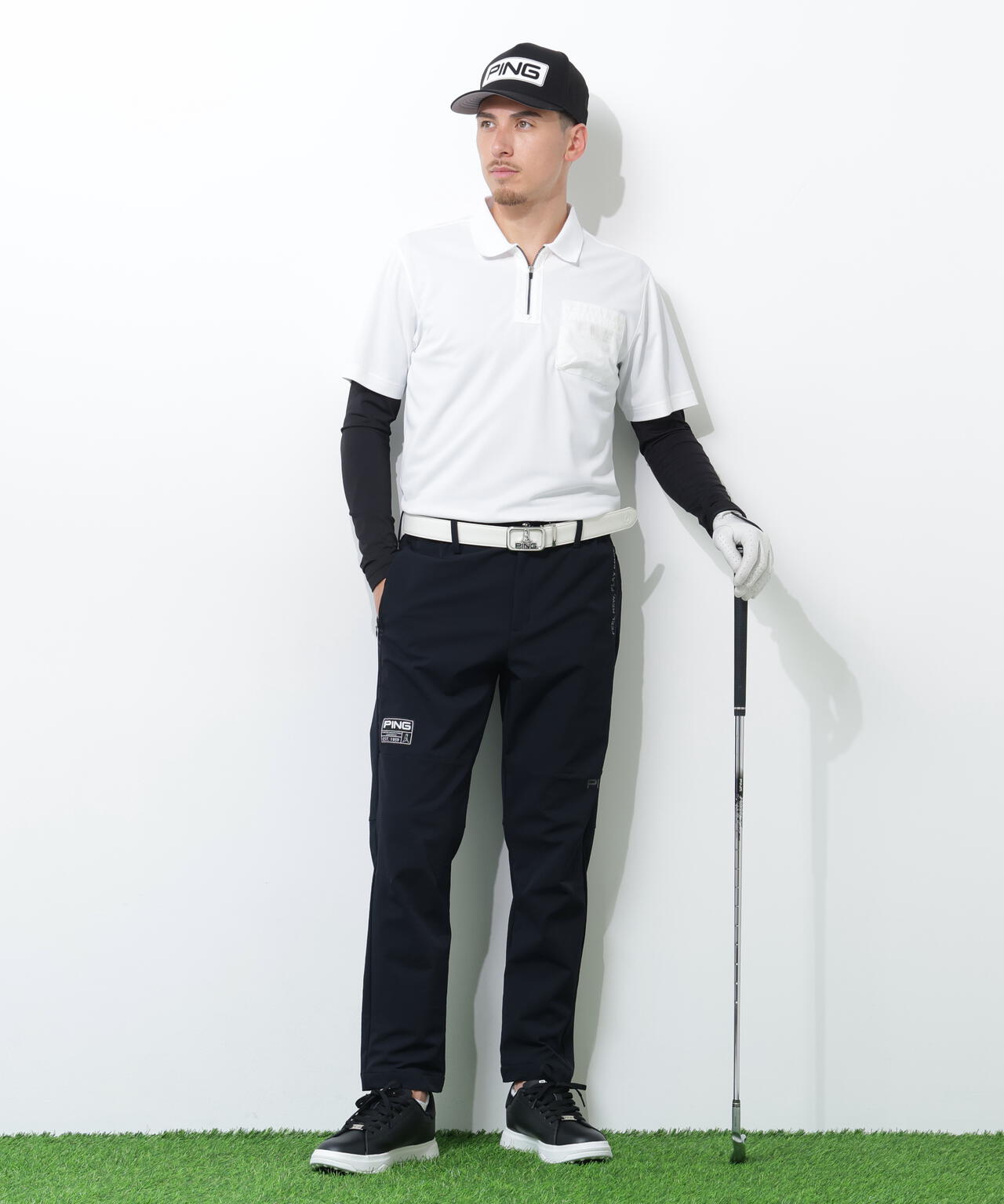 【PING APPAREL】【UVカット・接触冷感】ベア天竺Uネック長袖インナーシャツ ＜GOLD＞ (MENS)