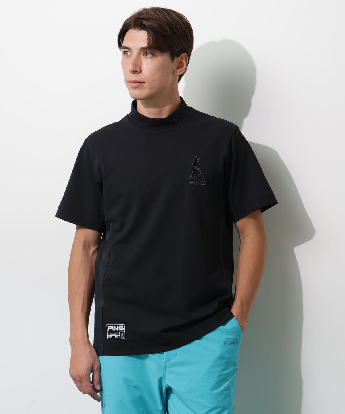 ［PING APPAREL］［UVカット・吸水速乾］レイブロック半袖ハイネックカットソー ＜GOLD＞ (MENS)