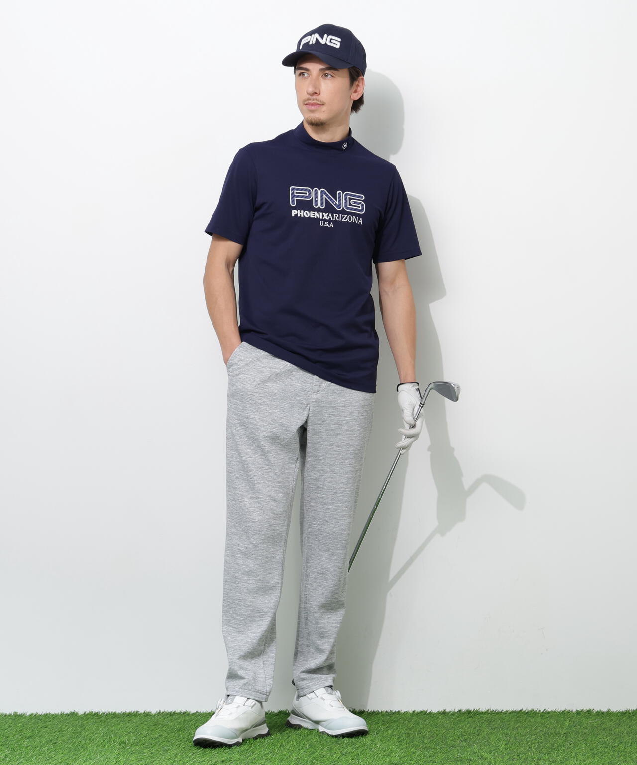 【PING APPAREL】アップリケ半袖ハイネックシャツ ＜NATIVE＞ (MENS)