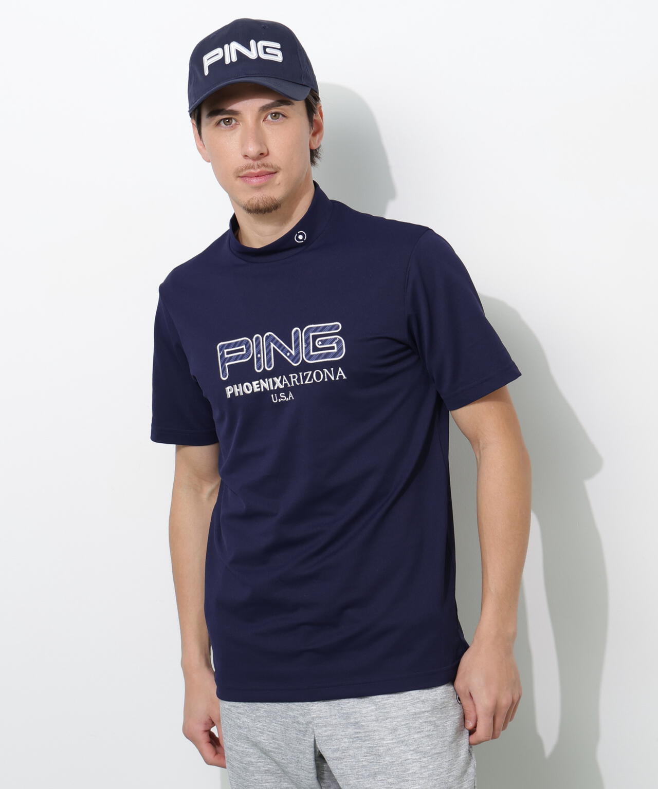 【PING APPAREL】アップリケ半袖ハイネックシャツ ＜NATIVE＞ (MENS)