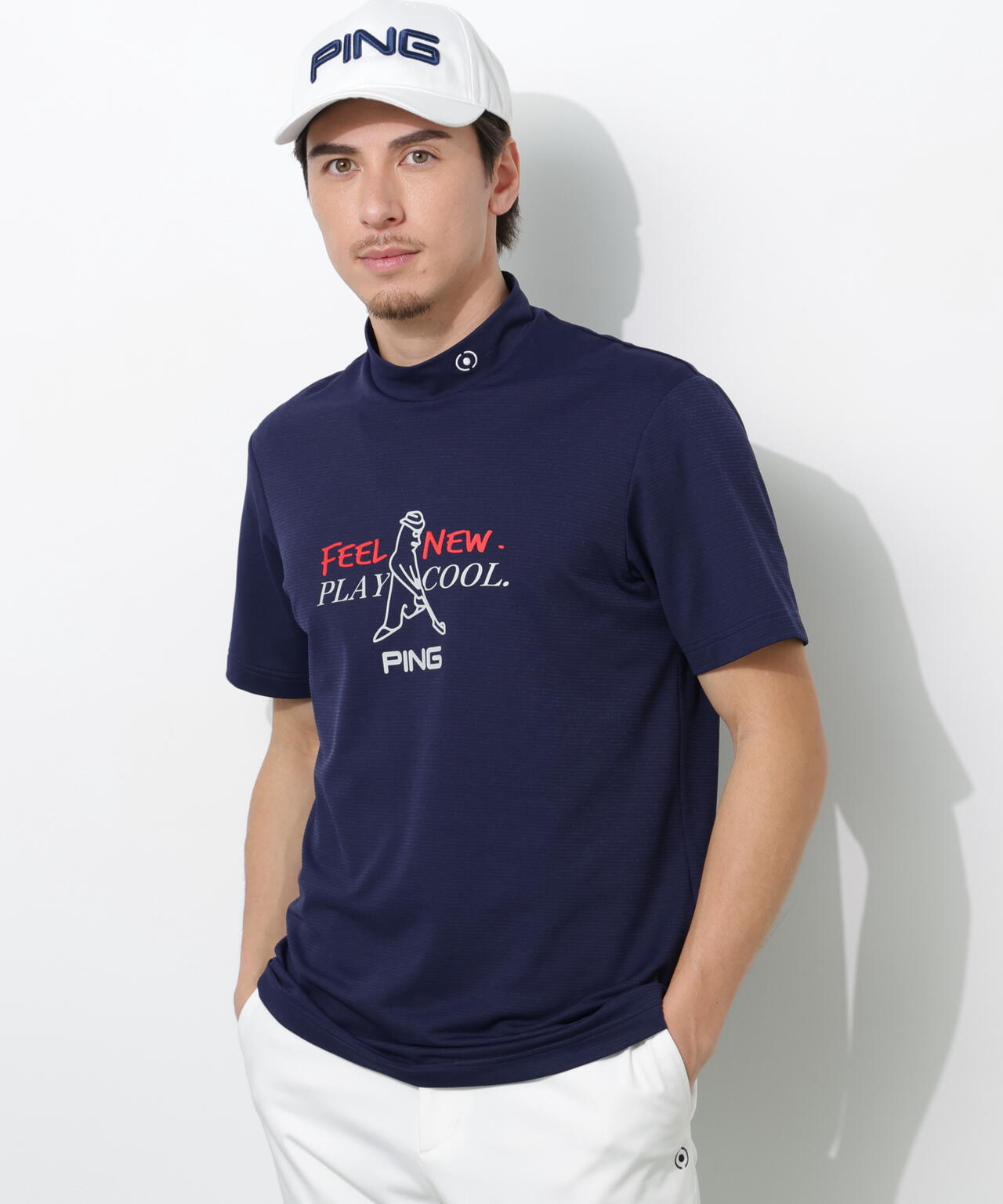 【PING APPAREL】SNAPTEXカノコインレーMr.PINGプリント半袖ハイネックカットソー ＜NATIVE＞ (MENS)
