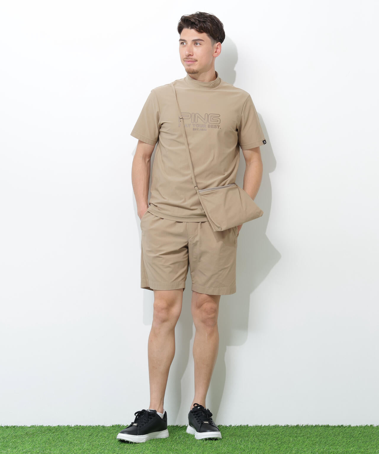 【PING APPAREL】全方向ストレッチドットメッシュ半袖ハイネックシャツ×ショートパンツ ＜PERFORMANCE＞ (MENS)