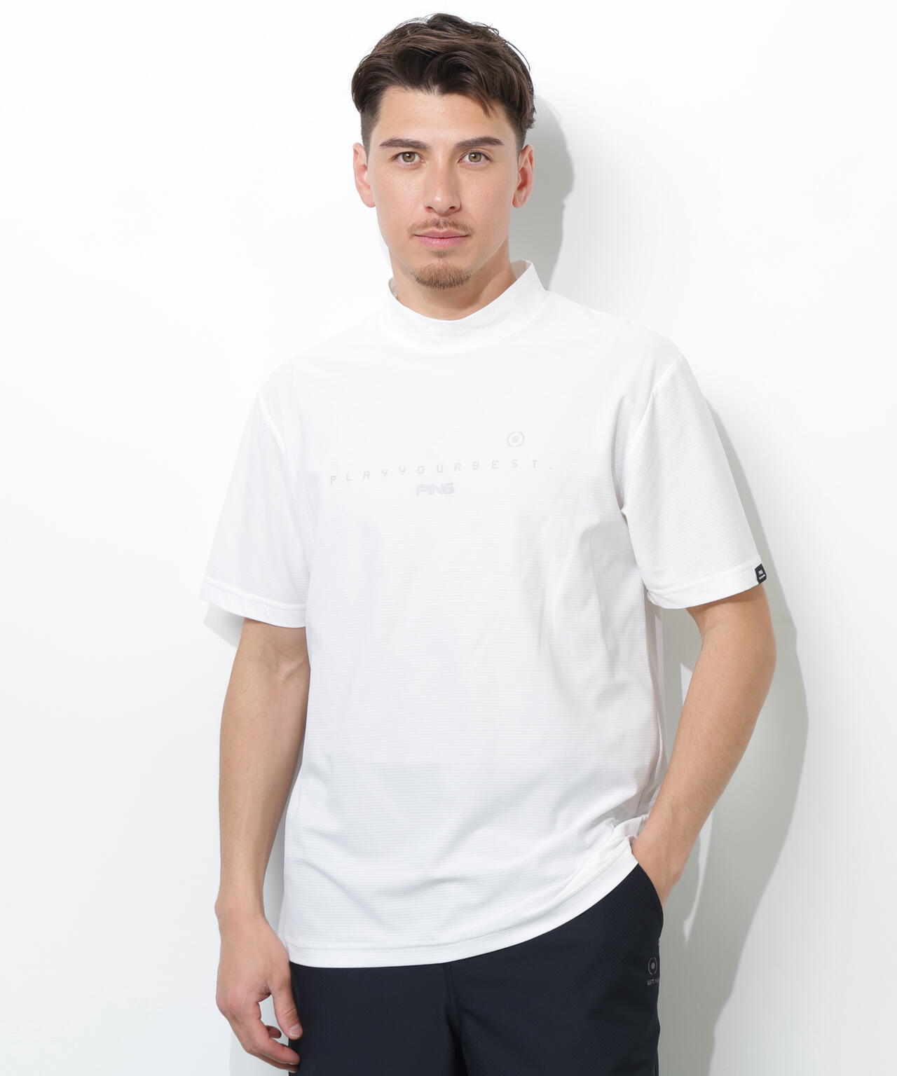 【PING APPAREL】シングルメッシュ レイブロック半袖ハイネックシャツ ＜PERFORMANCE＞ (MENS)
