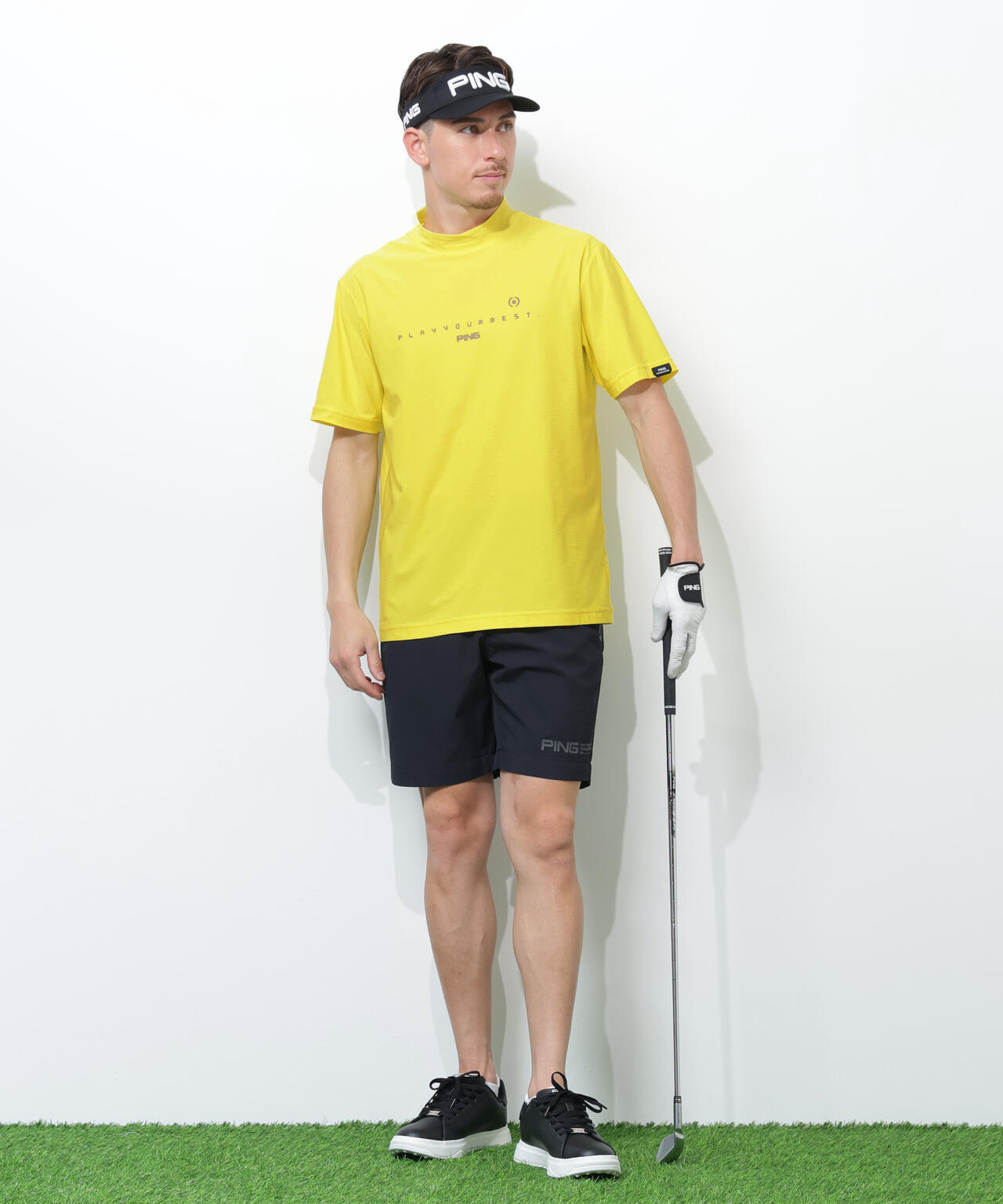 【PING APPAREL】シングルメッシュ レイブロック半袖ハイネックシャツ ＜PERFORMANCE＞ (MENS)
