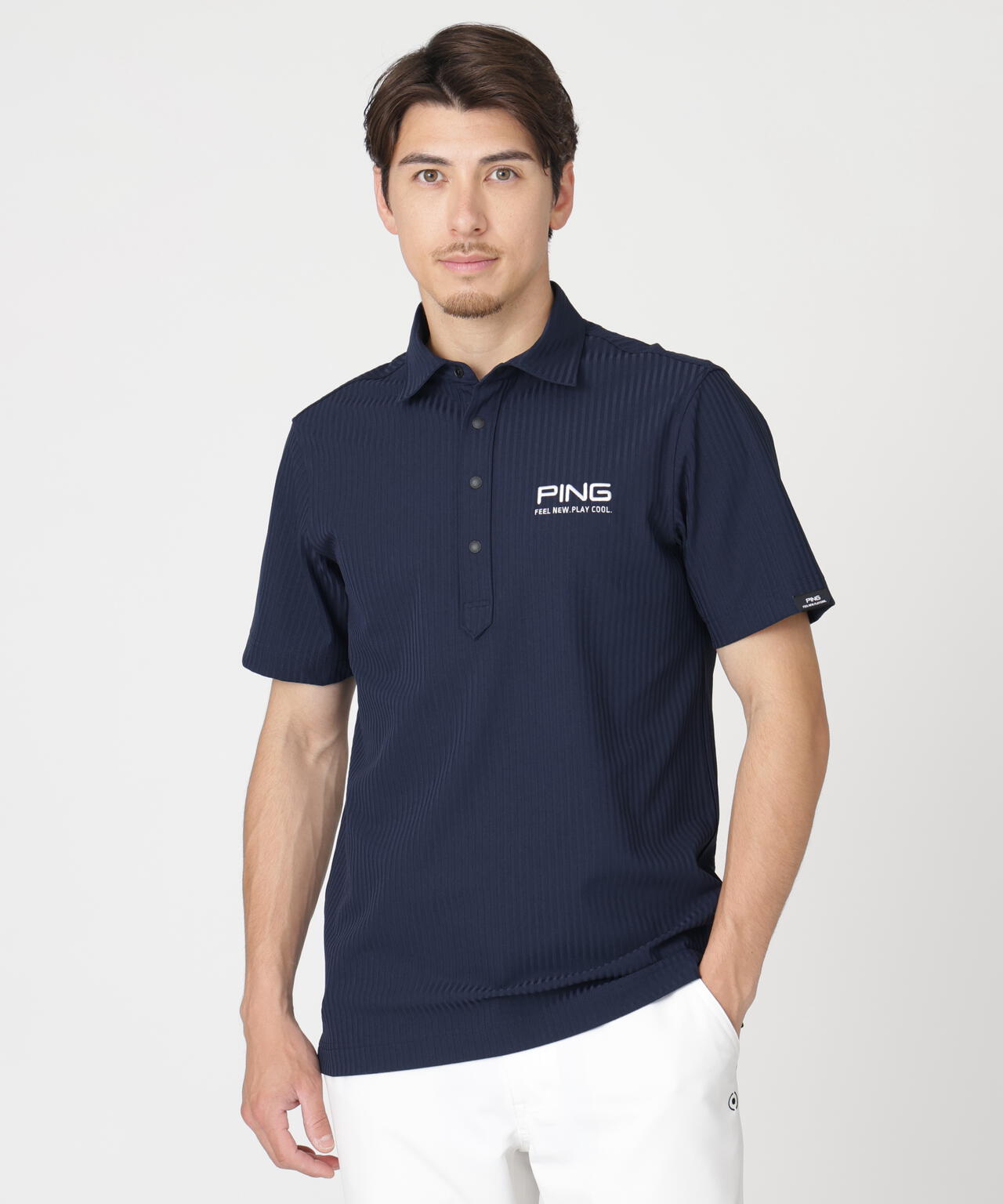 ［PING APPAREL］［吸水速乾］全方向ストレッチシアサッカー半袖ポロシャツ (MENS)