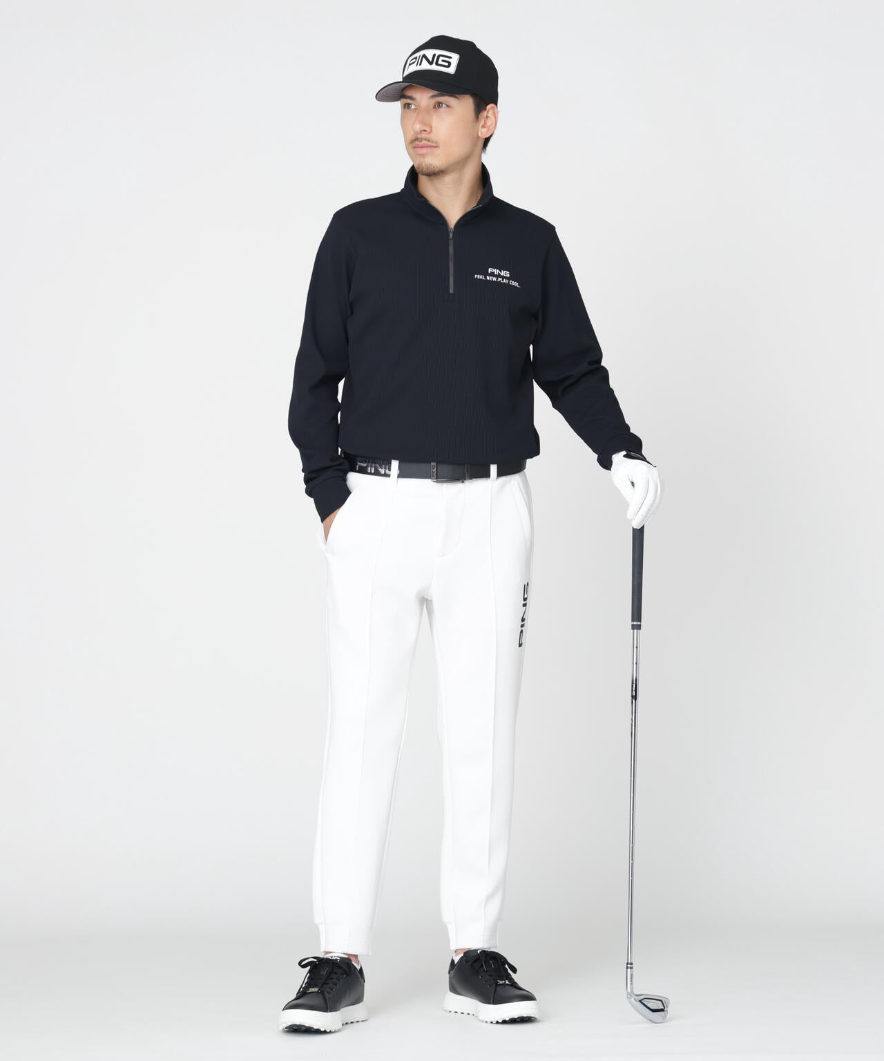 【PING APPAREL】ストレッチワッフルハーフジップカットソー (MENS)