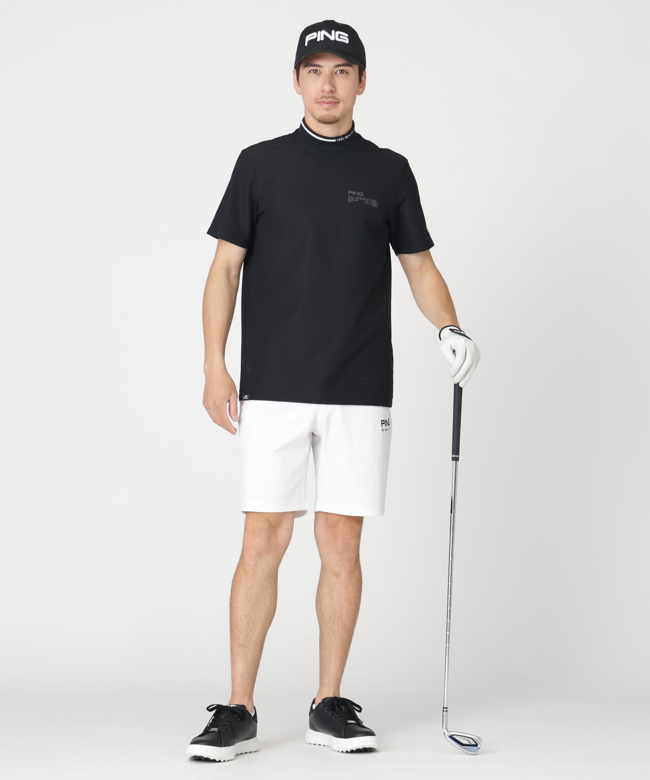 ［PING APPAREL］［接触冷感・UVカット］ワッフルロゴジャカード襟ハイネックシャツ (MENS)