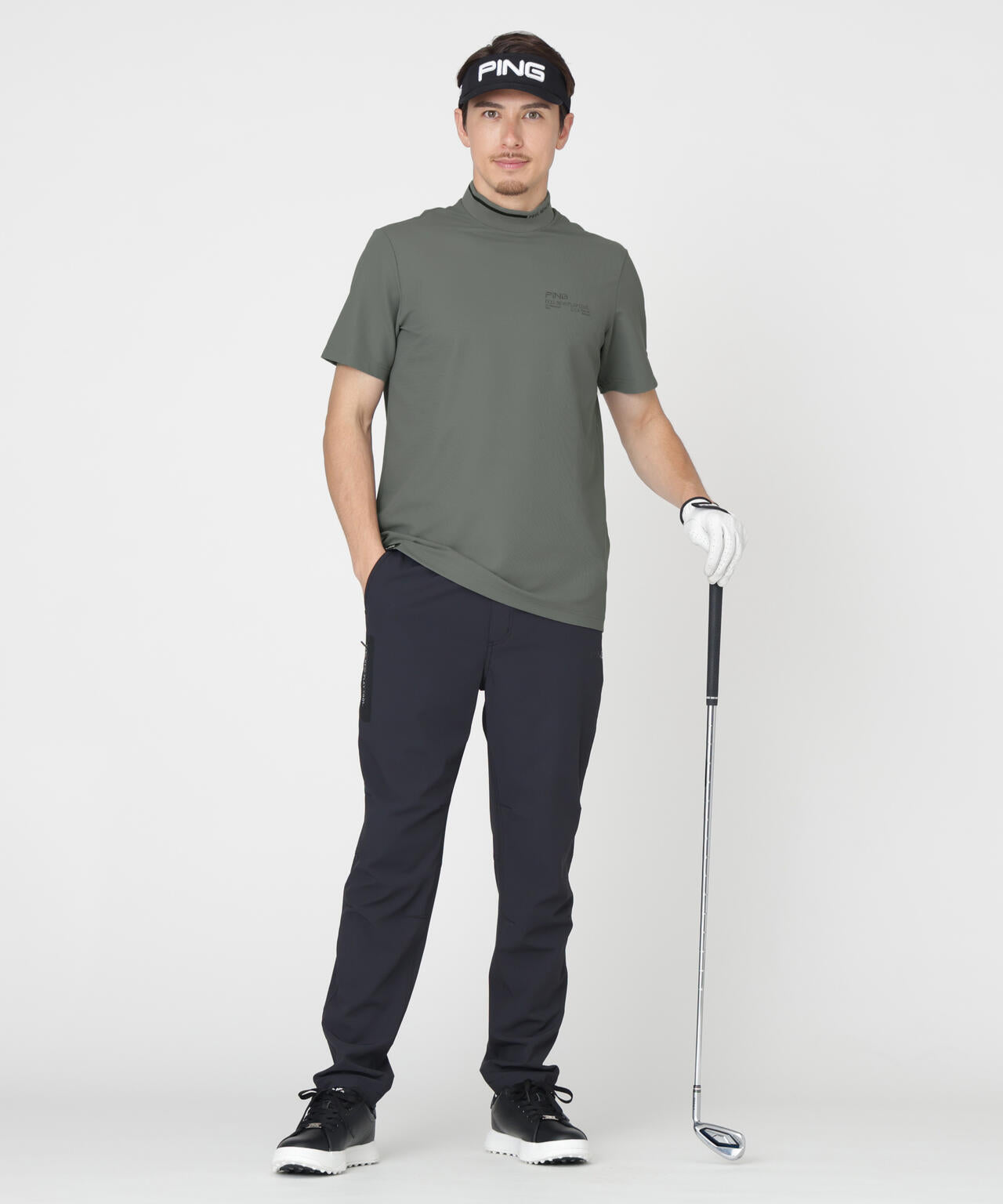 ［PING APPAREL］［接触冷感・UVカット］ワッフルロゴジャカード襟ハイネックシャツ (MENS)