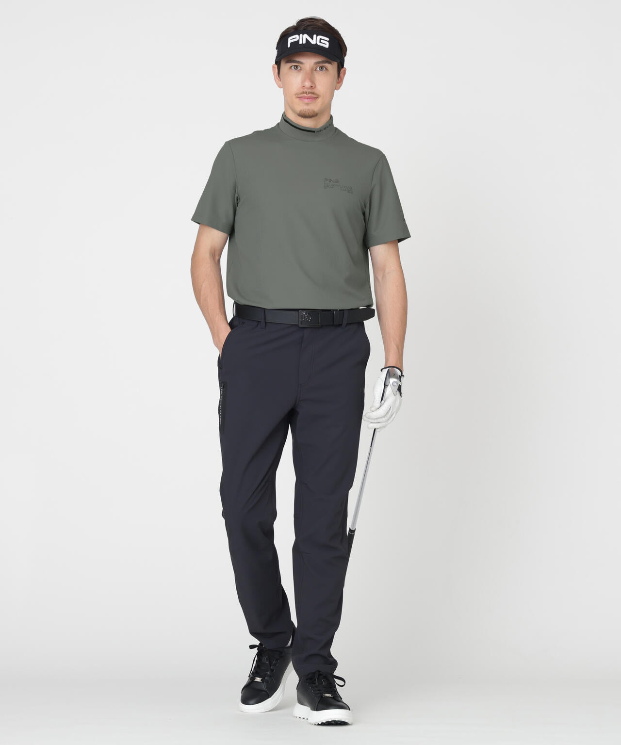 ［PING APPAREL］［接触冷感・UVカット］ワッフルロゴジャカード襟ハイネックシャツ (MENS)