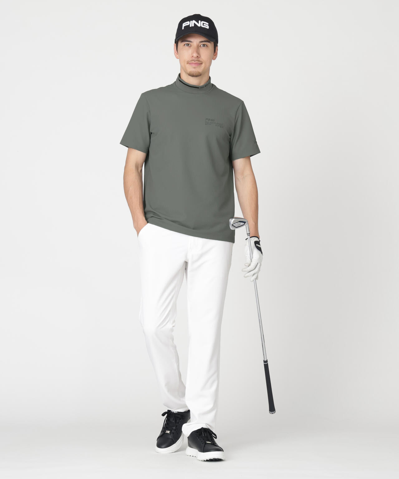 ［PING APPAREL］［接触冷感・UVカット］ワッフルロゴジャカード襟ハイネックシャツ (MENS)