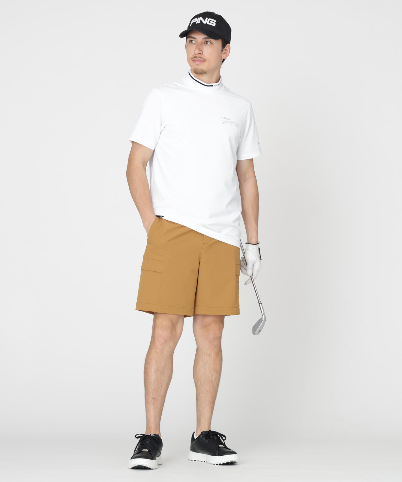 ［PING APPAREL］［接触冷感・UVカット］ワッフルロゴジャカード襟ハイネックシャツ (MENS)