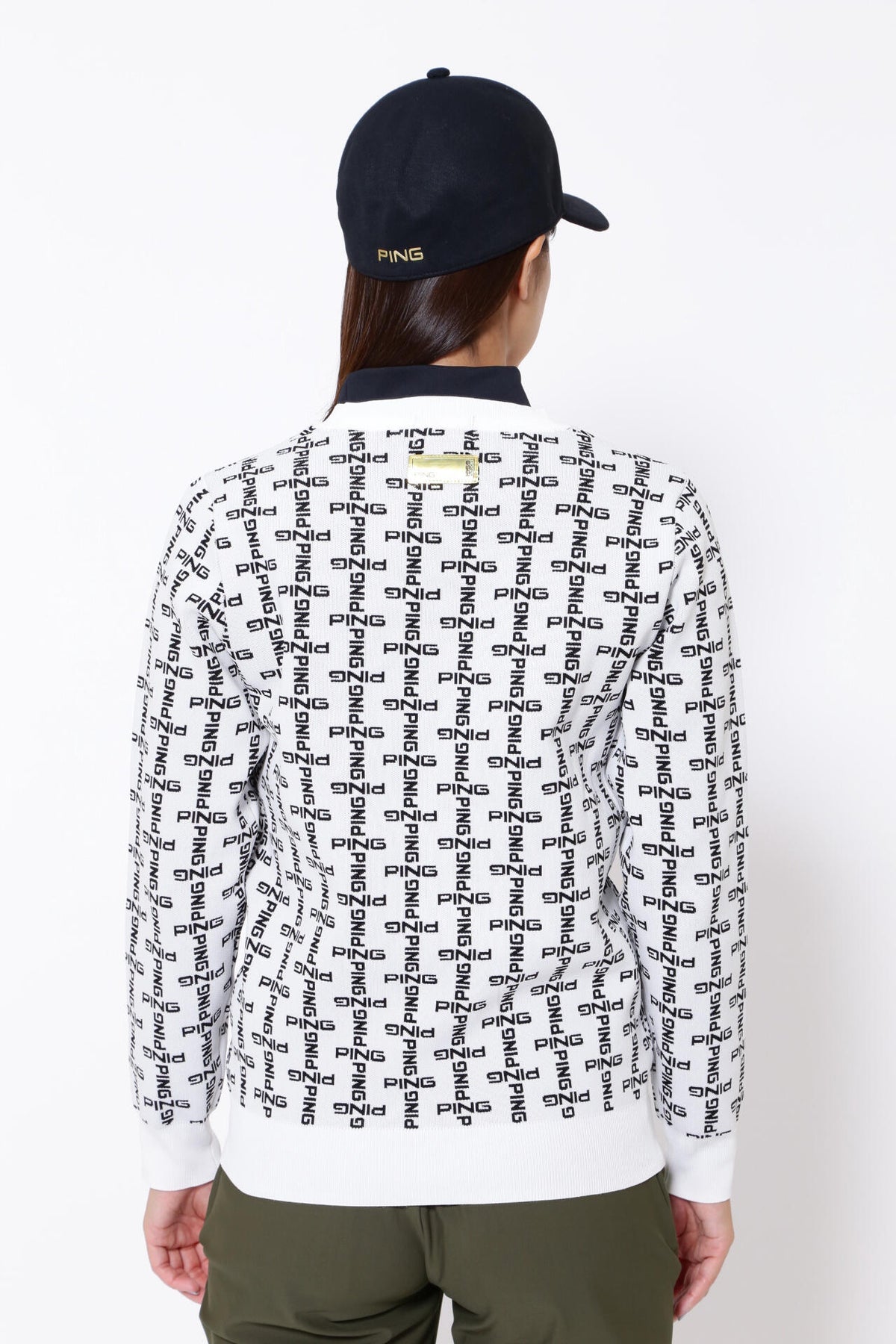 【PING APPAREL】モノグラム柄ジャガードクルーネックニットプルオーバー ＜GOLD＞ (LADIES)