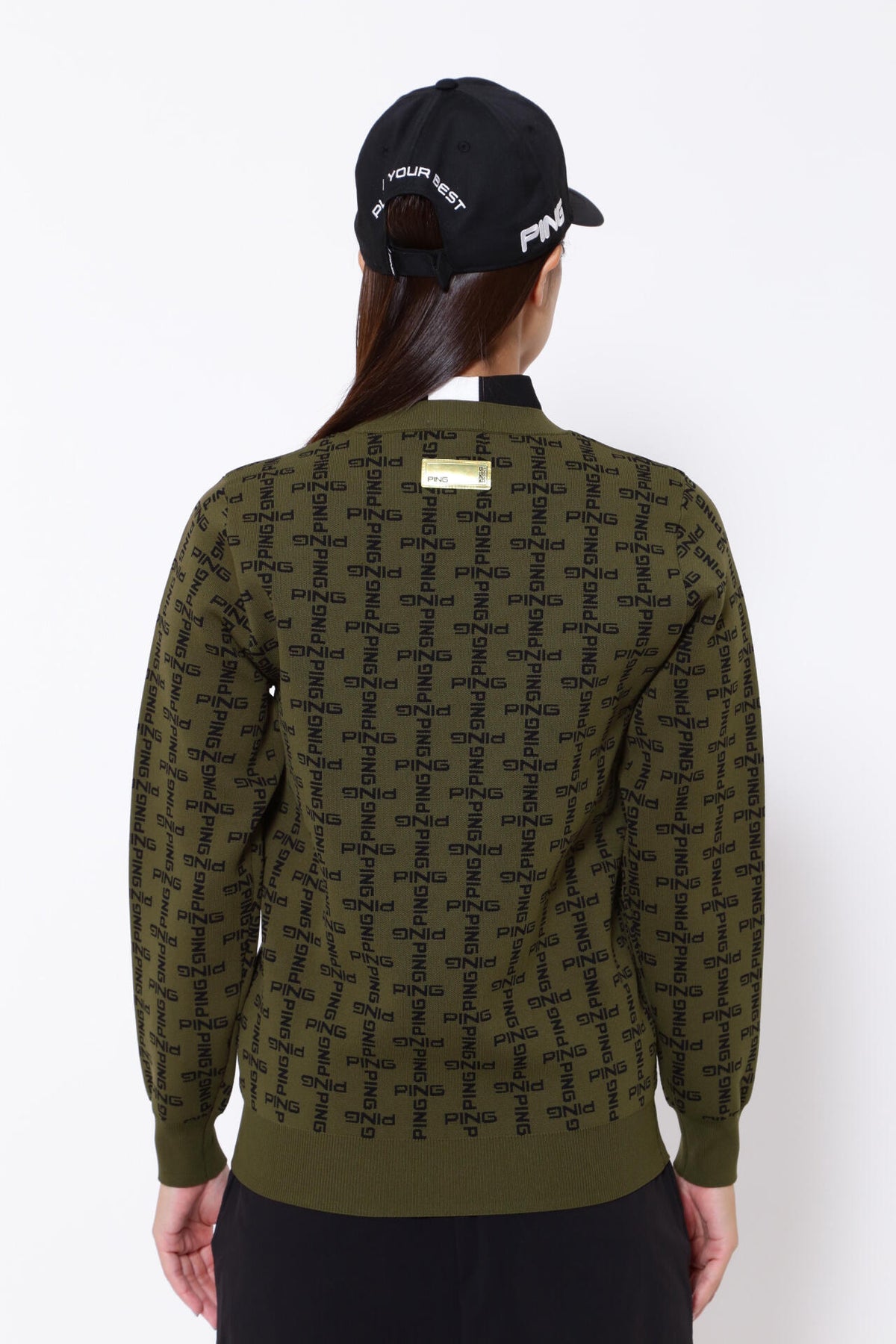 【PING APPAREL】モノグラム柄ジャガードクルーネックニットプルオーバー ＜GOLD＞ (LADIES)