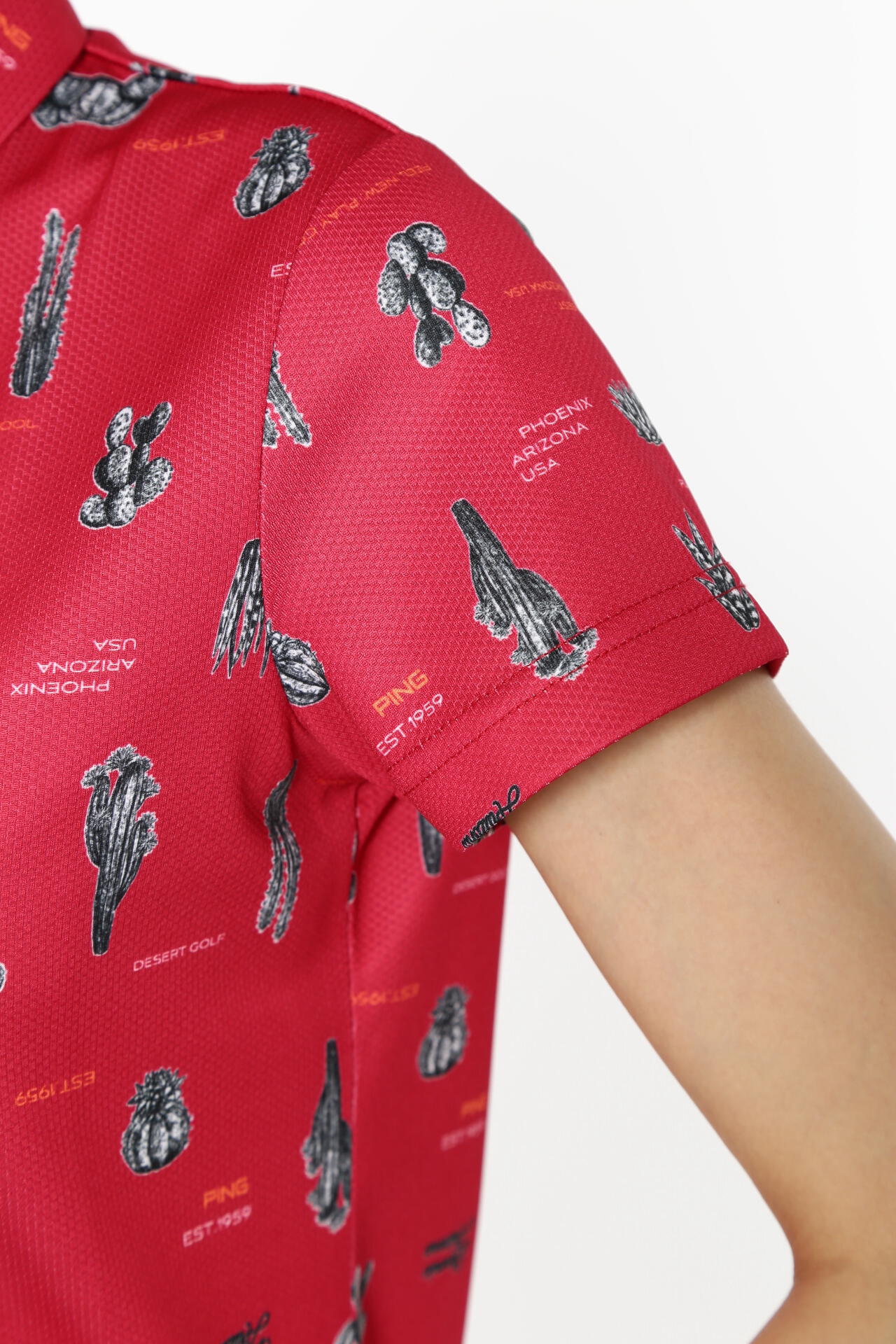 【PING APPAREL】サボテン柄 クイックドライ半袖ポロシャツ ＜NATIVE＞ (LADIES)