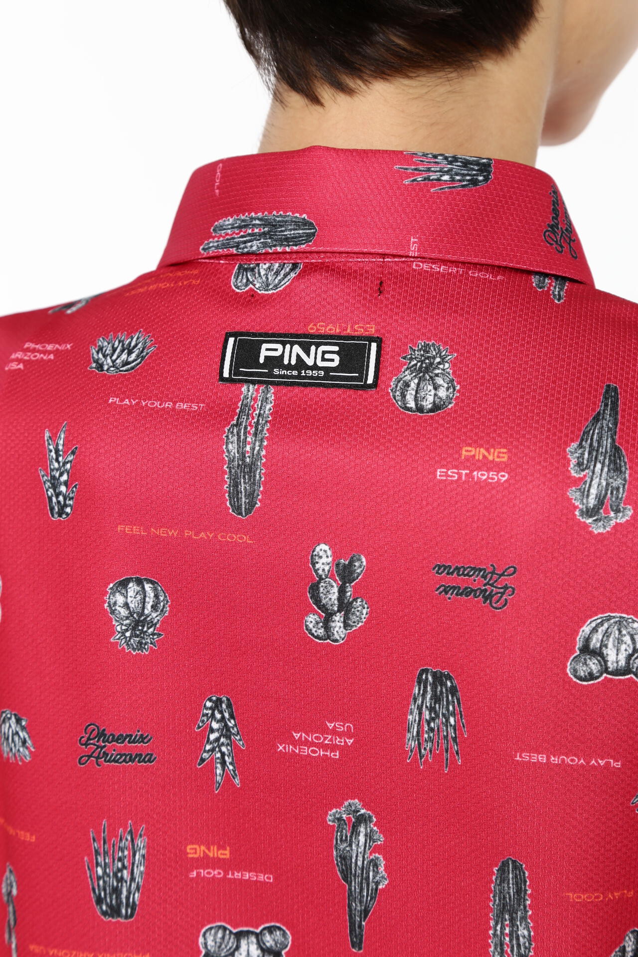 【PING APPAREL】サボテン柄 クイックドライ半袖ポロシャツ ＜NATIVE＞ (LADIES)
