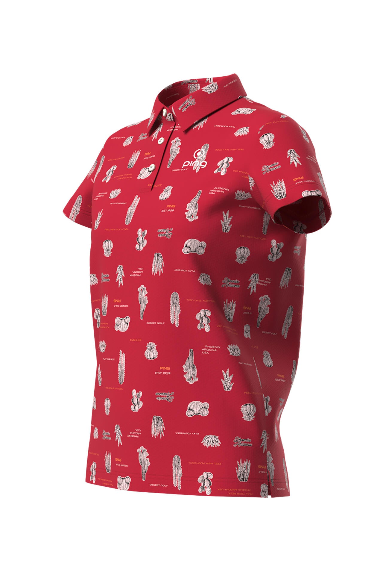 【PING APPAREL】サボテン柄 クイックドライ半袖ポロシャツ ＜NATIVE＞ (LADIES)