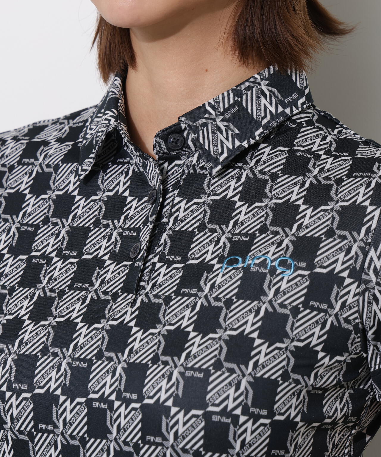 【PING APPAREL】AZモノグラムジャカードブロックロゴ半袖ポロシャツ ＜PERFORMANCE＞ (LADIES)