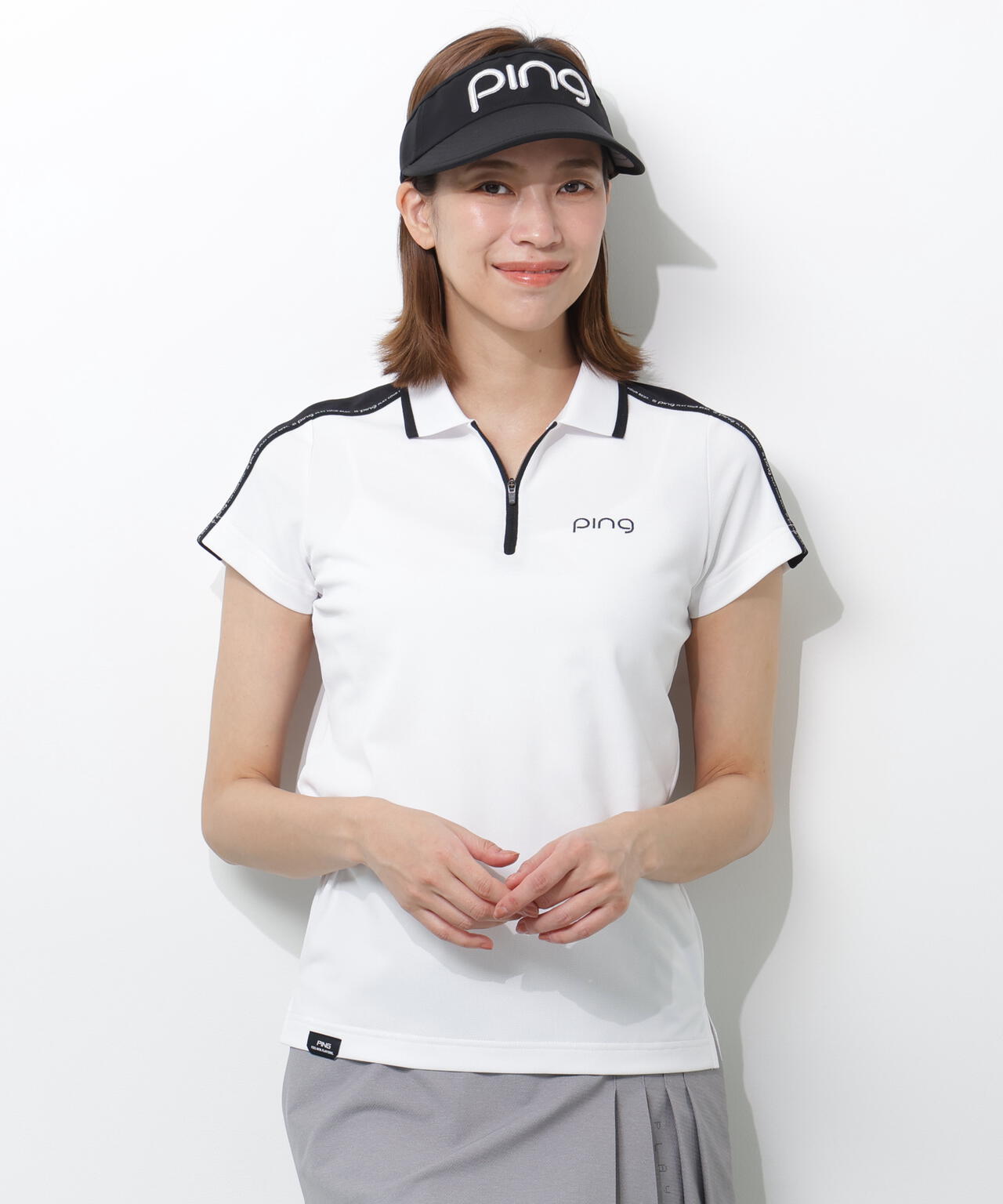 【PING APPAREL】切替ロゴテープカノコ半袖ハーフジップポロシャツ ＜PERFORMANCE＞ (LADIES)