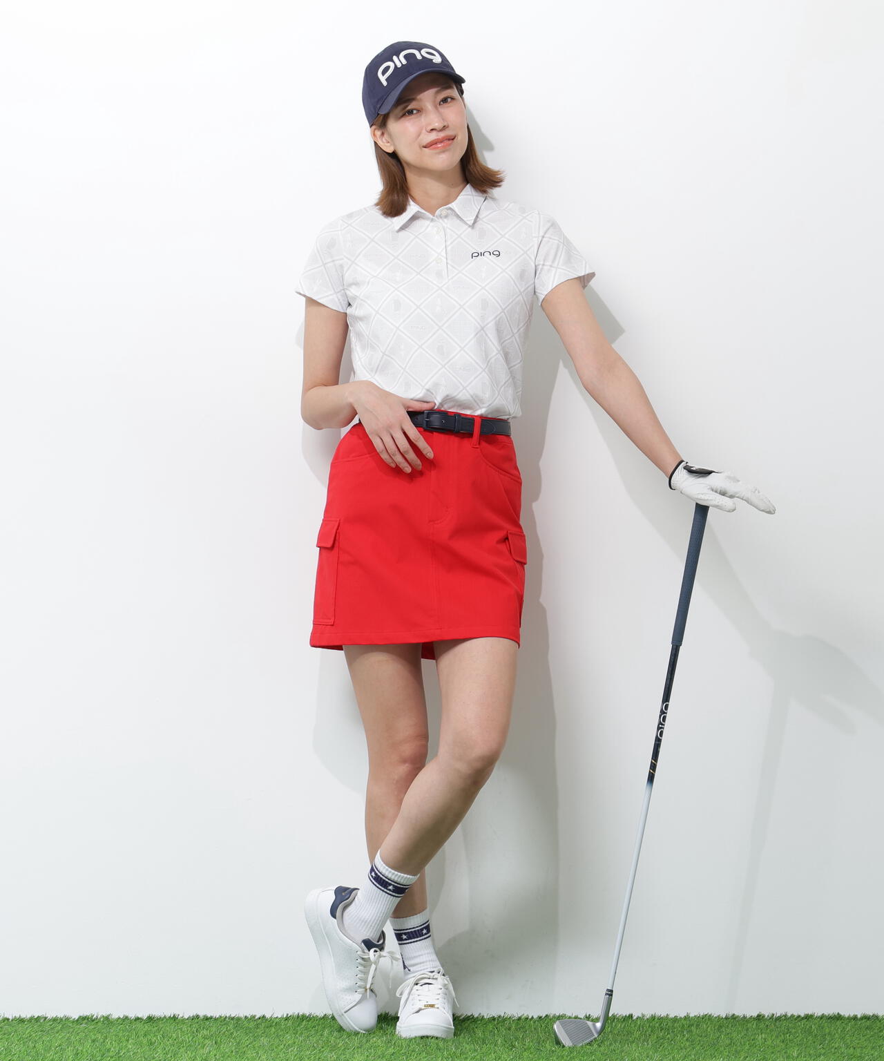 【PING APPAREL】バイアスチェックプリントEPIX変形ストレッチサッカー半袖ポロシャツ ＜NATIVE＞ (LADIES)