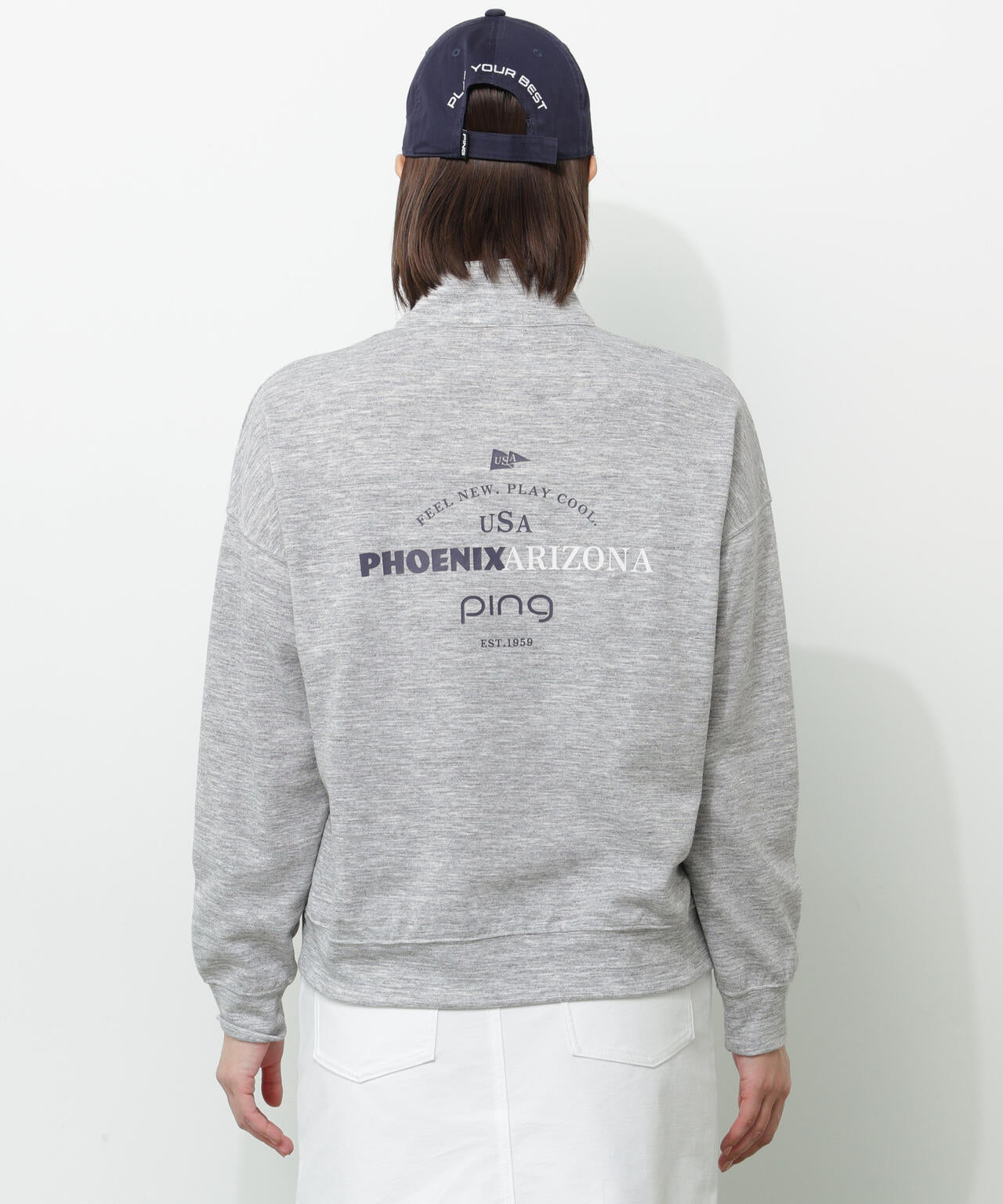 【PING APPAREL】全方向ストレッチダブルフェイスドライミックスアイストーンハーフジップカットソー＜NATIVE＞ (LADIES)