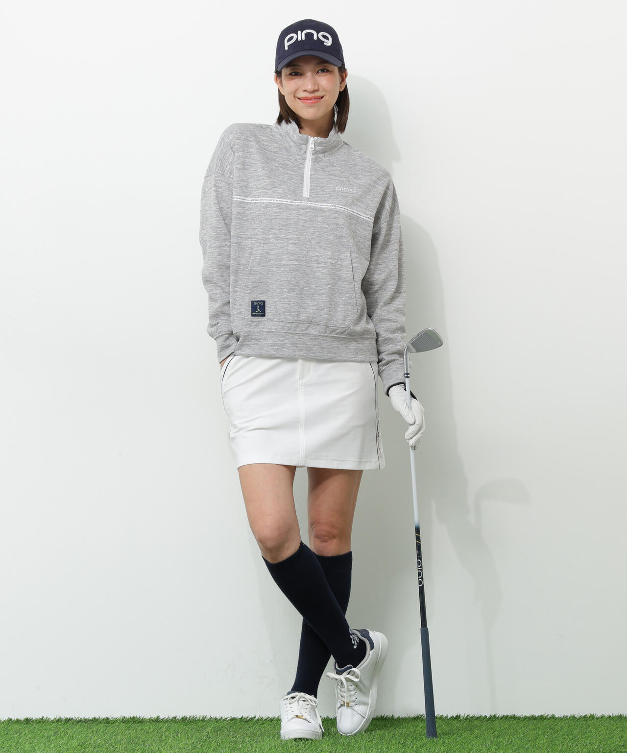 【PING APPAREL】全方向ストレッチダブルフェイスドライミックスアイストーンハーフジップカットソー＜NATIVE＞ (LADIES)