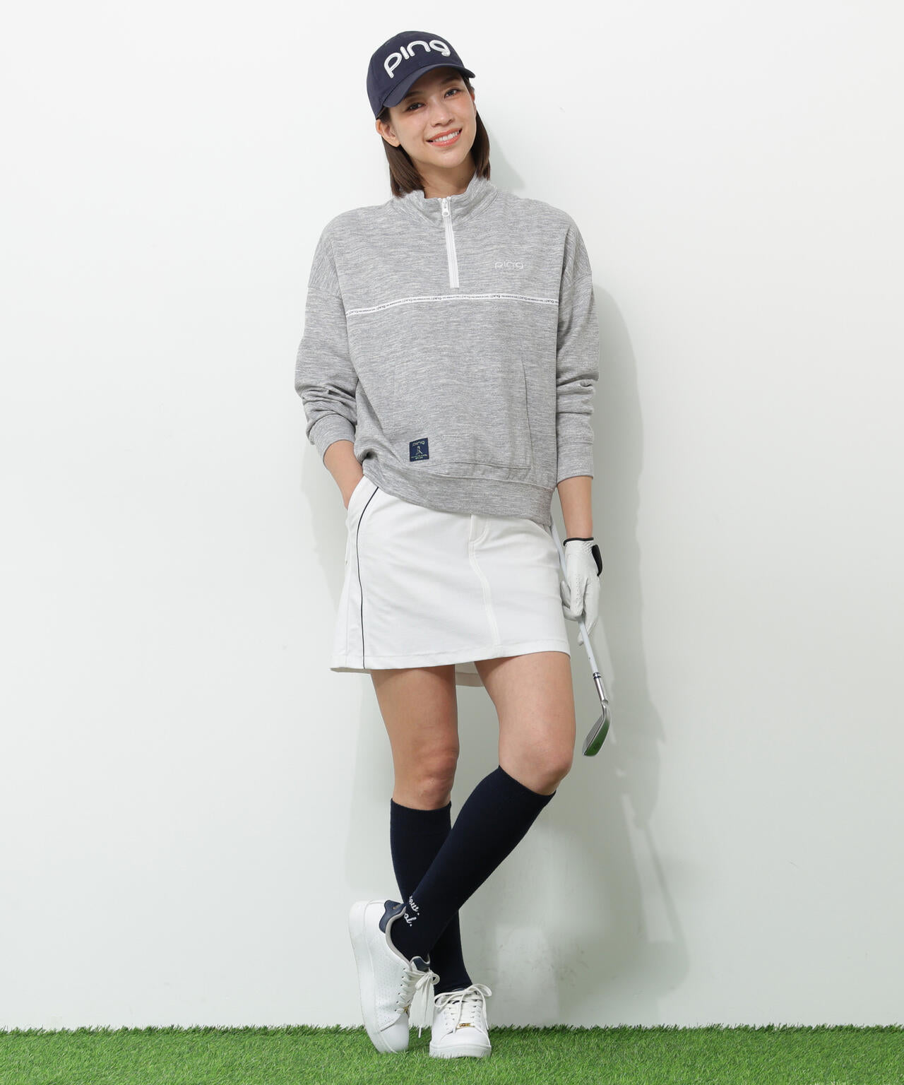 【PING APPAREL】全方向ストレッチダブルフェイスドライミックスアイストーンハーフジップカットソー＜NATIVE＞ (LADIES)