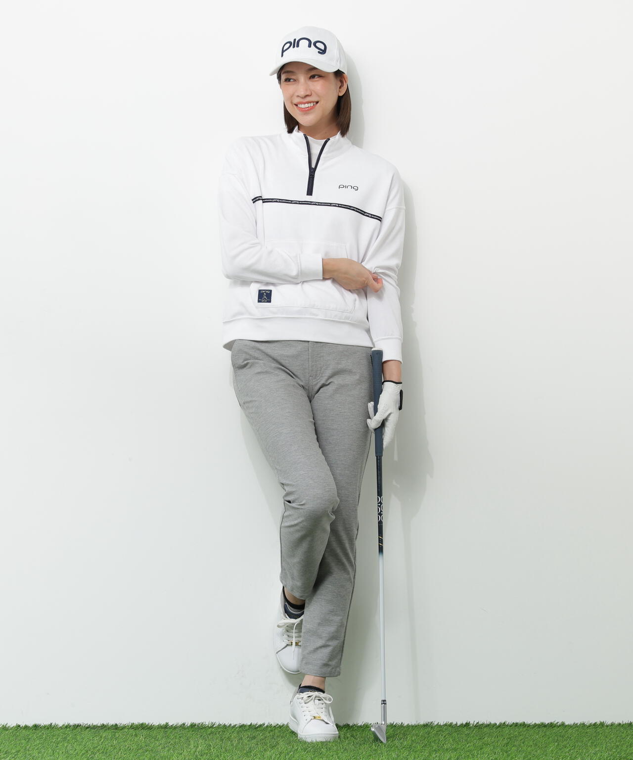 【PING APPAREL】全方向ストレッチダブルフェイスドライミックスアイストーンハーフジップカットソー＜NATIVE＞ (LADIES)