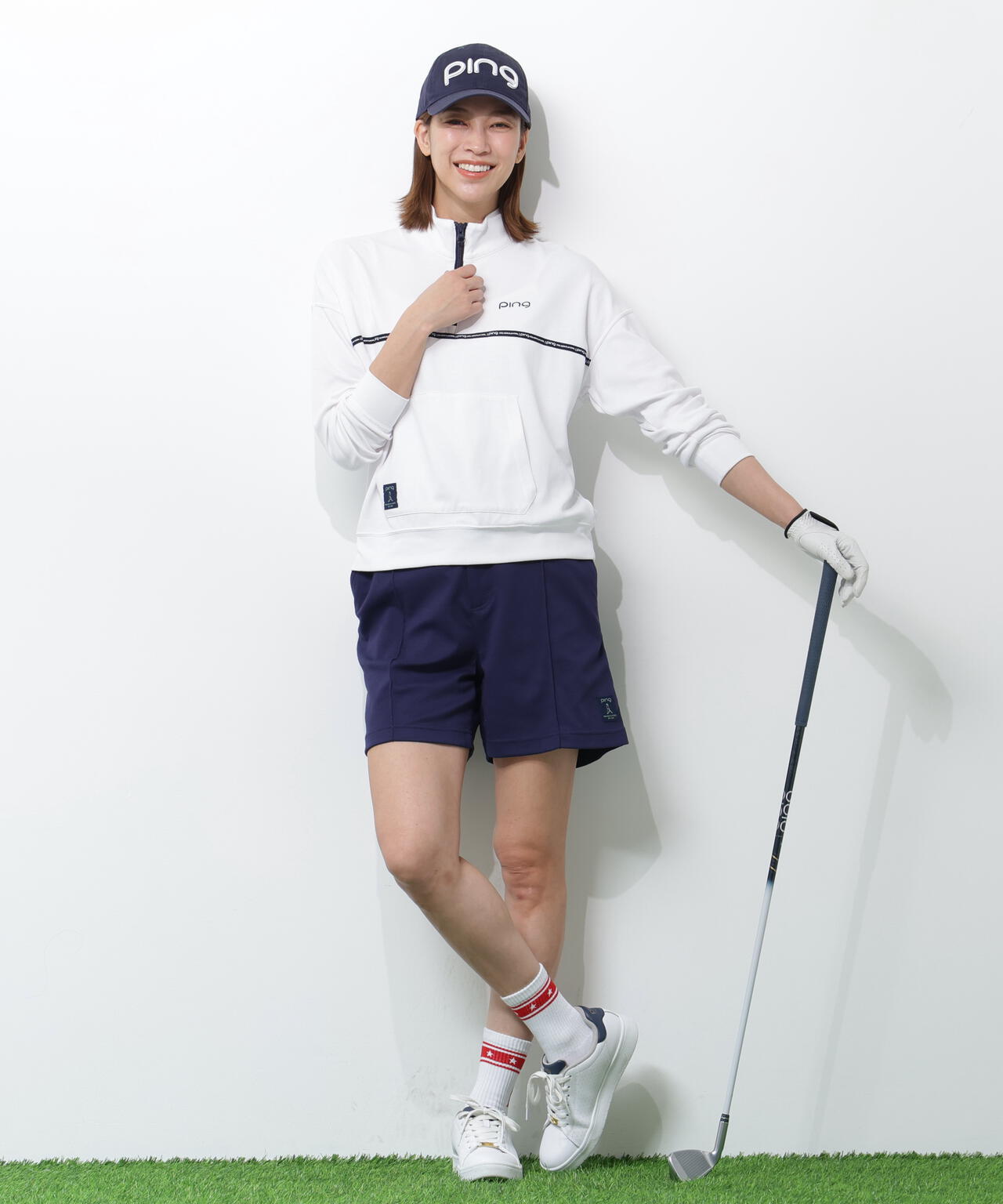 【PING APPAREL】全方向ストレッチダブルフェイスドライミックスアイストーンハーフジップカットソー＜NATIVE＞ (LADIES)
