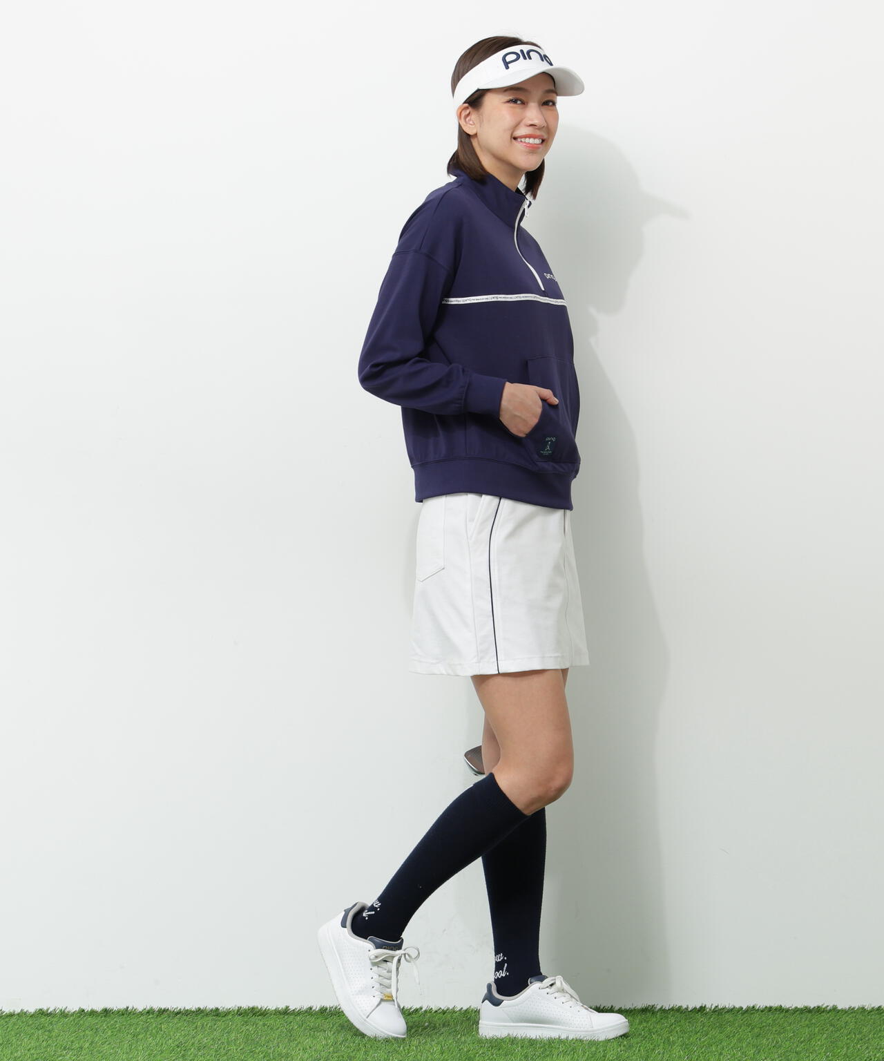 【PING APPAREL】全方向ストレッチダブルフェイスドライミックスアイストーンハーフジップカットソー＜NATIVE＞ (LADIES)