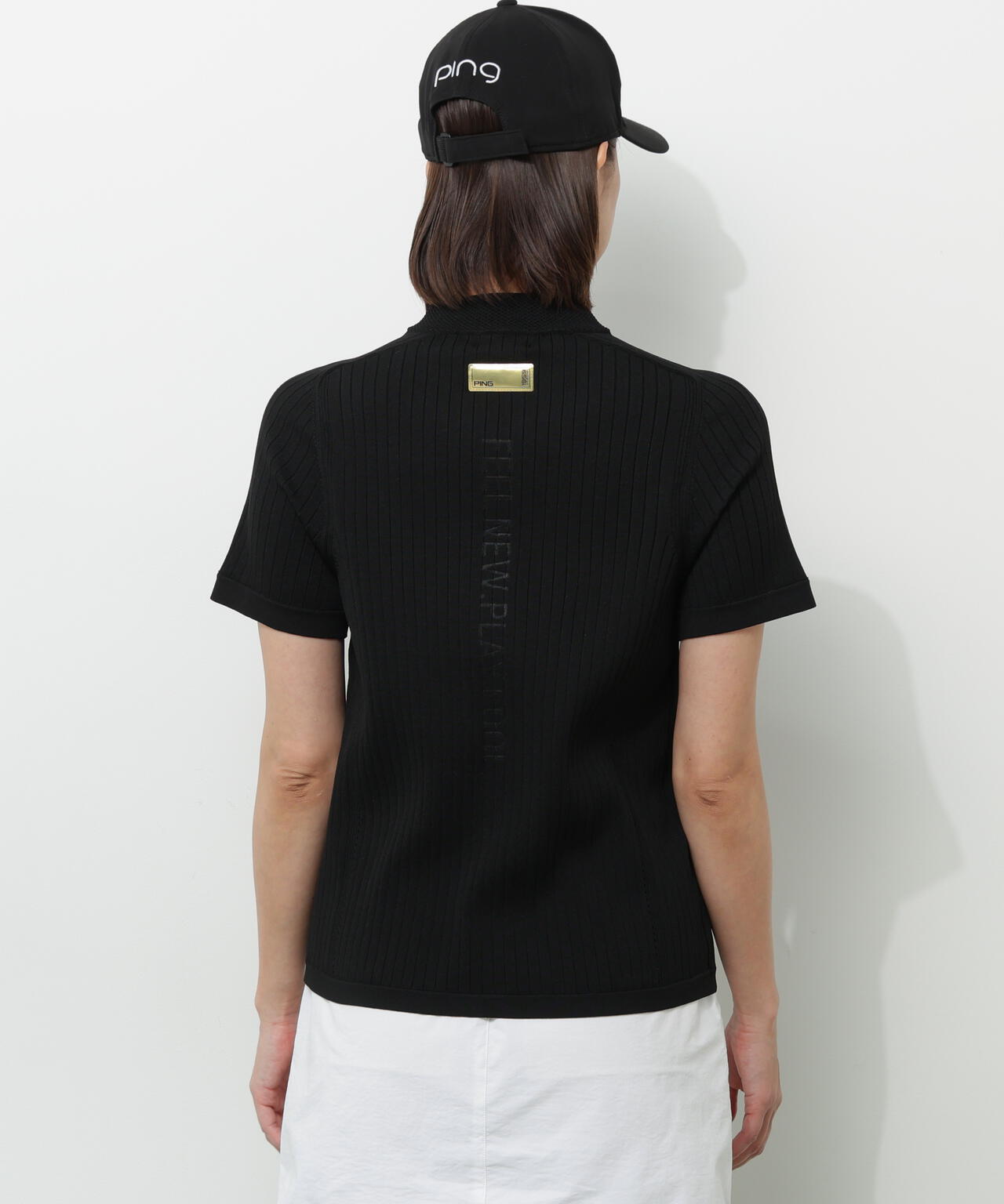 【PING APPAREL】エンボス半袖ニットハーフジップアッププルオーバー ＜GOLD＞ (LADIES)