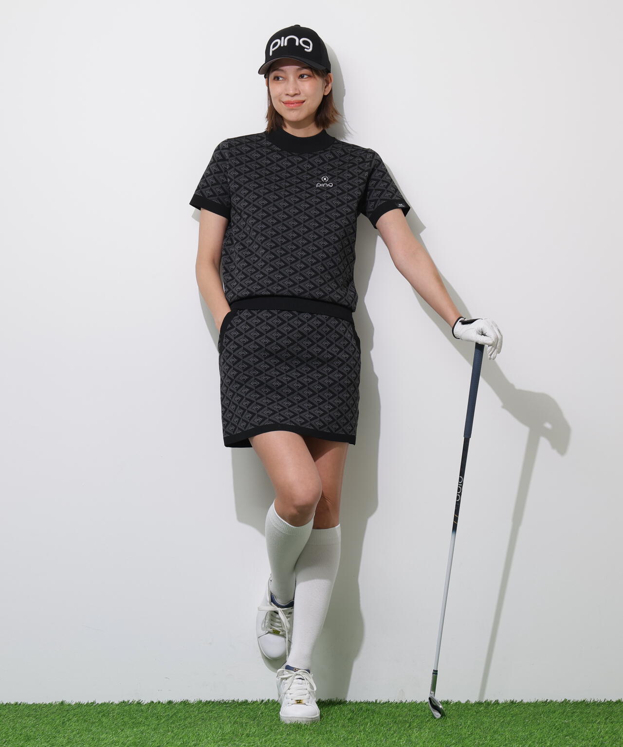 【PING APPAREL】AZモノグラムジャカード半袖ハイネックネックニット ＜PERFORMANCE＞ (LADIES)