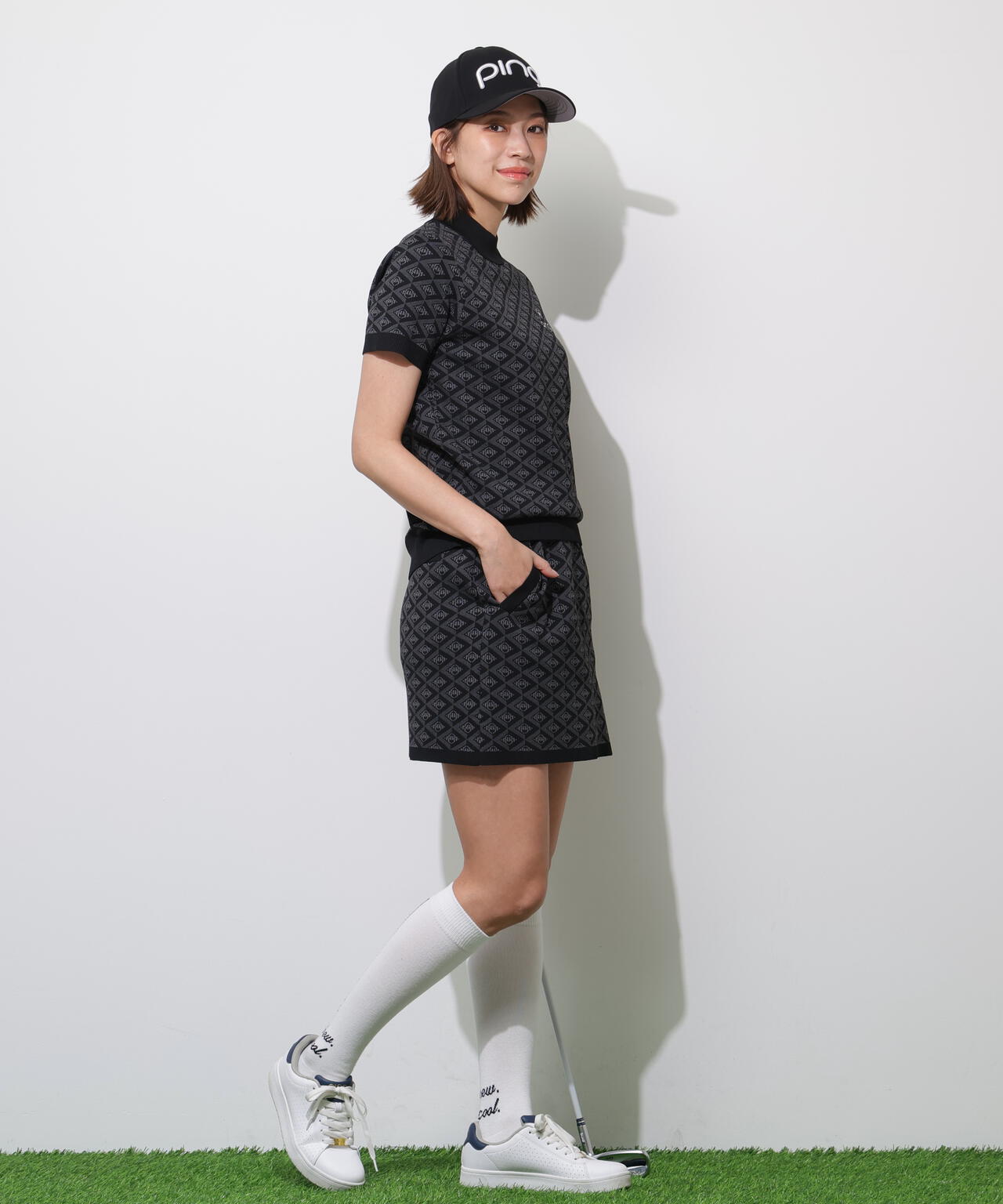 【PING APPAREL】AZモノグラムジャカード半袖ハイネックネックニット ＜PERFORMANCE＞ (LADIES)