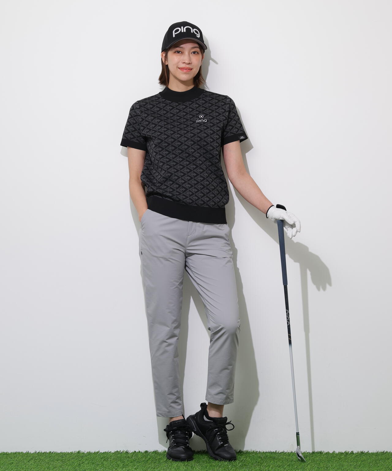 【PING APPAREL】AZモノグラムジャカード半袖ハイネックネックニット ＜PERFORMANCE＞ (LADIES)