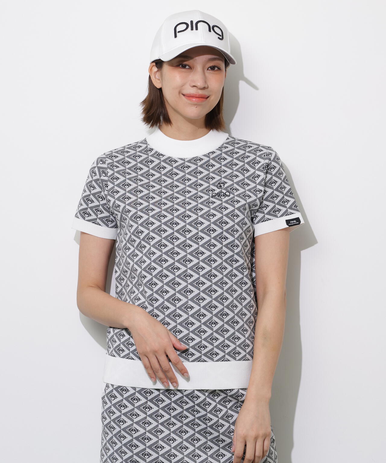 【PING APPAREL】AZモノグラムジャカード半袖ハイネックネックニット ＜PERFORMANCE＞ (LADIES)