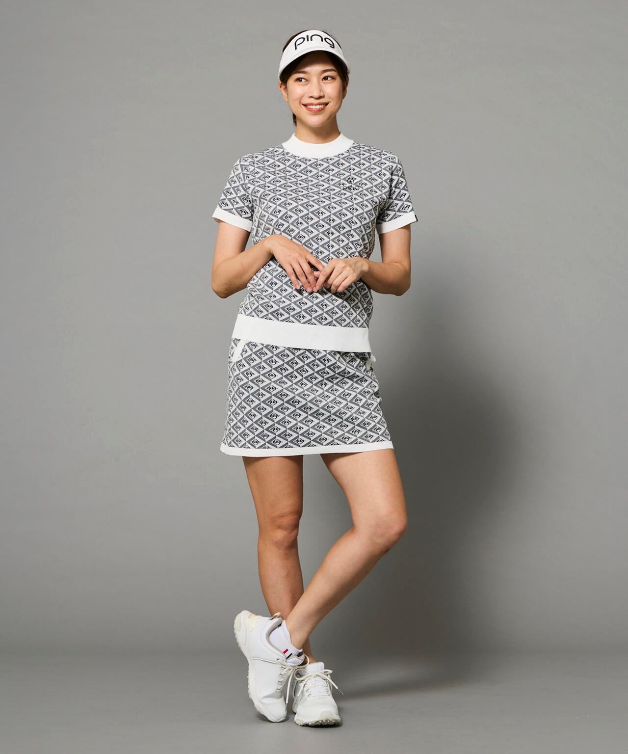 【PING APPAREL】AZモノグラムジャカード半袖ハイネックネックニット ＜PERFORMANCE＞ (LADIES)