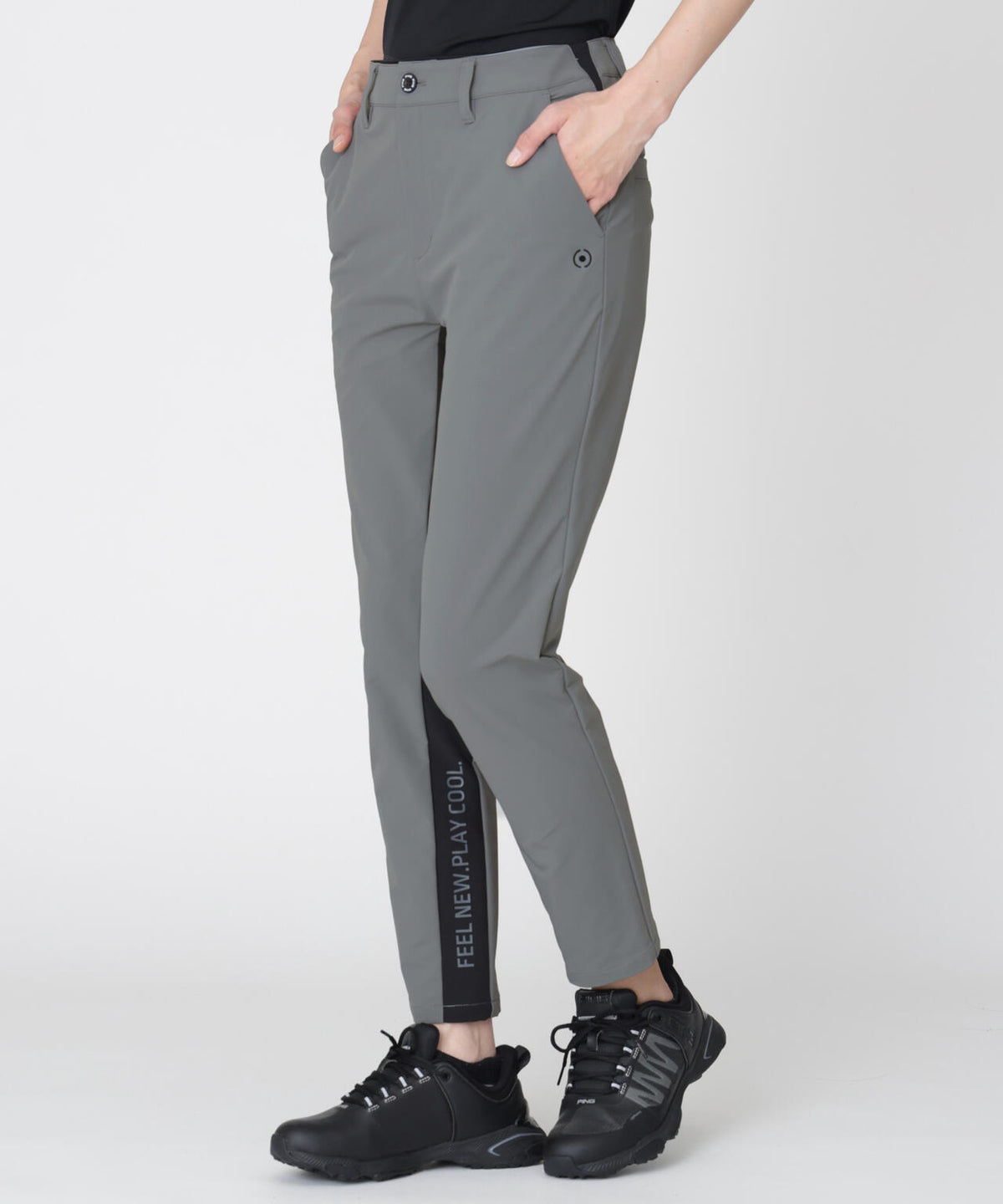 【PING APPAREL】全方向ストレッチ二重織 フィット＆ストレッチ配色テーパードパンツ (LADIES)