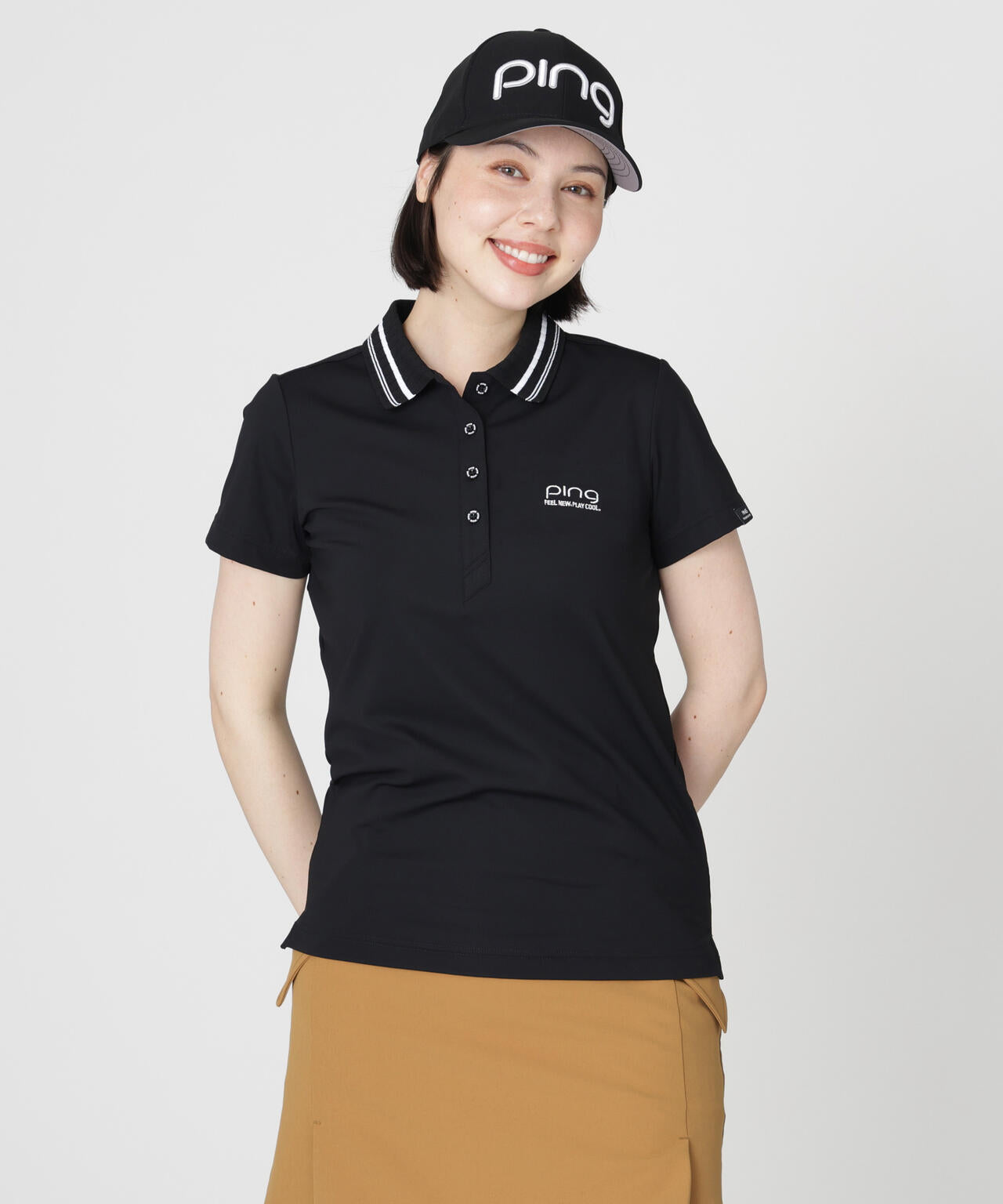 ［PING APPAREL］［接触冷感・UVカット］ライン衿半袖ポロシャツ (LADIES)