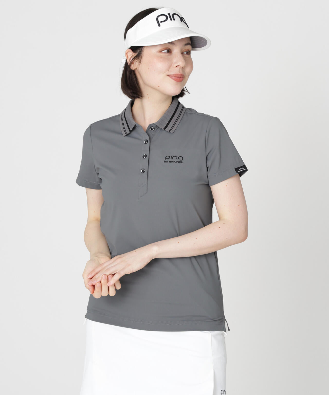 ［PING APPAREL］［接触冷感・UVカット］ライン衿半袖ポロシャツ (LADIES)